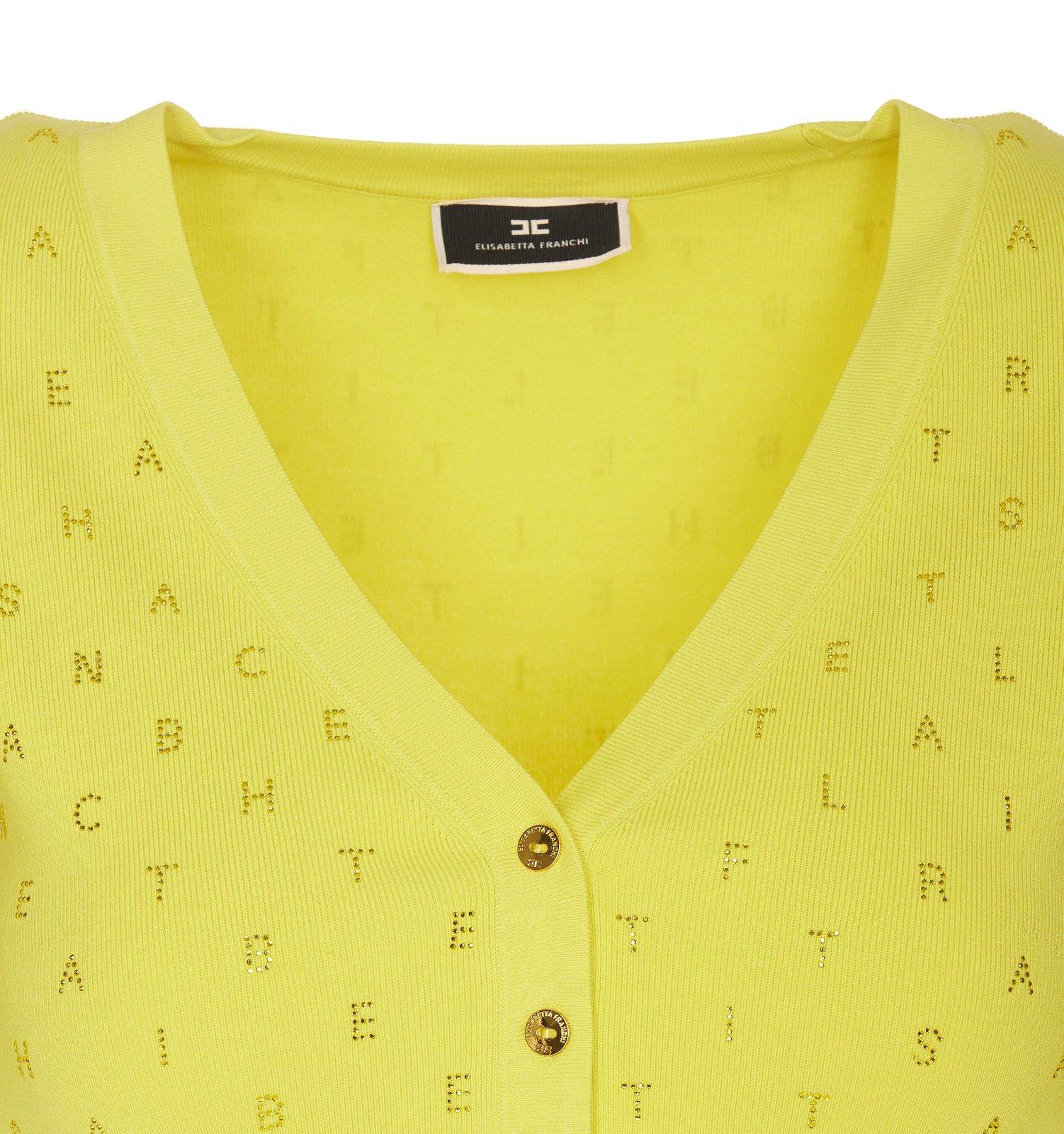 Shop Elisabetta Franchi V-neck Knitted Cardigan In Yellow