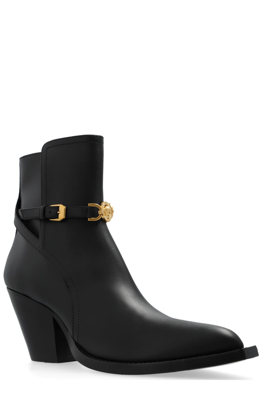 Shop Versace Medusa 95 Pointed Toe Ankle Boots In Black