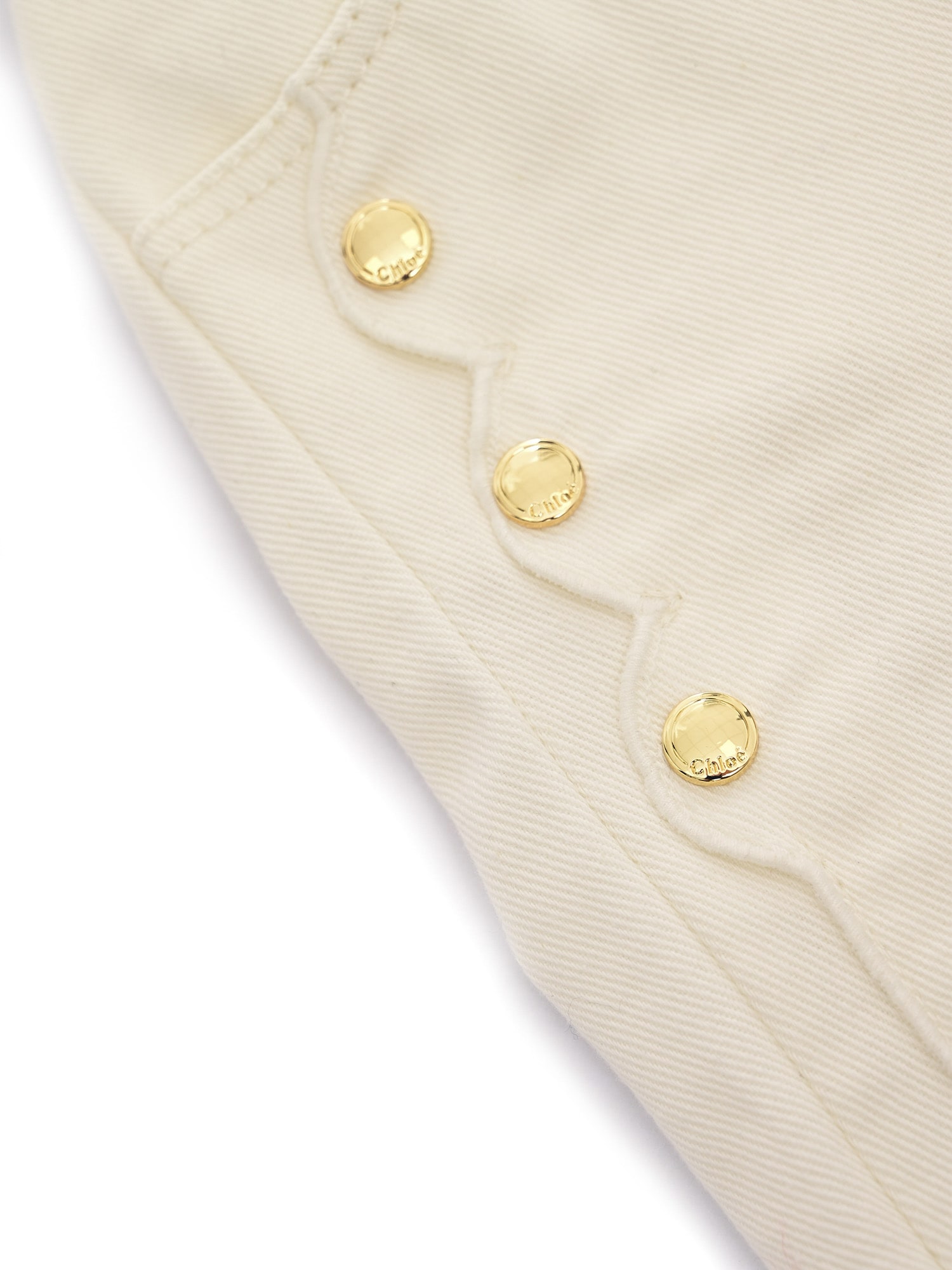 Chloé Five-pocket Organic Drill Pants With Scallops On Front. Waist And Zipper Fly Closure, Chlo Branded B In White