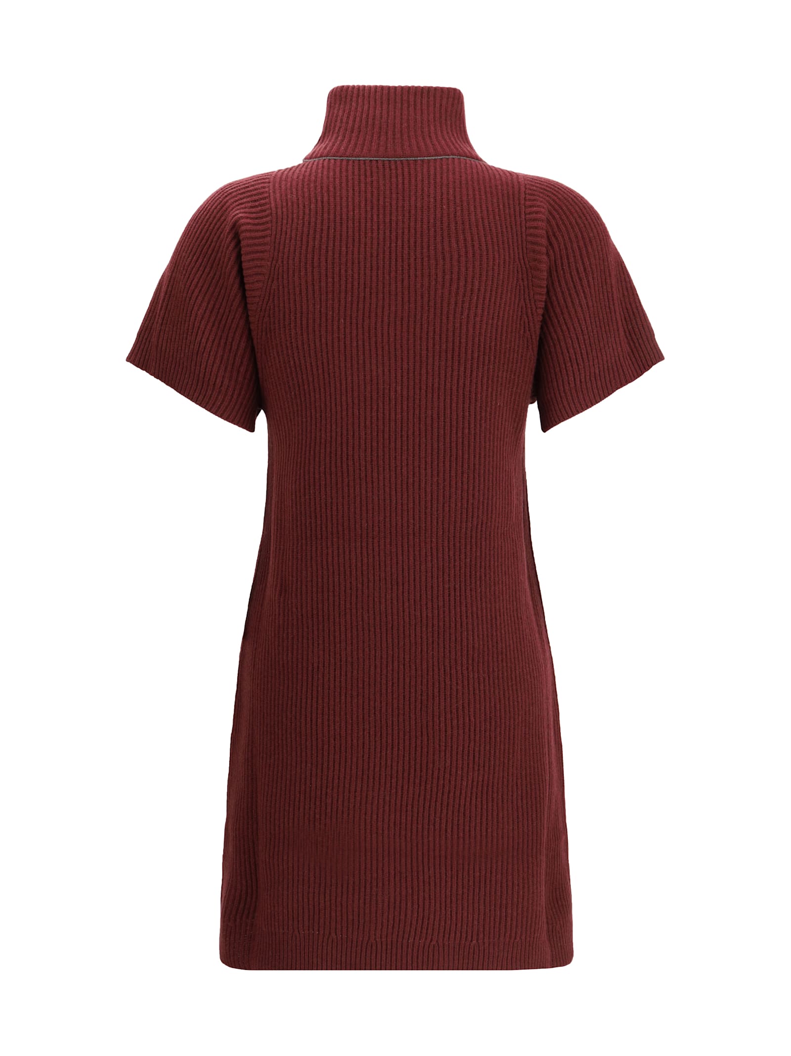 Brunello Cucinelli Bordeaux Fleece Wool Casual Dress In Burgundy