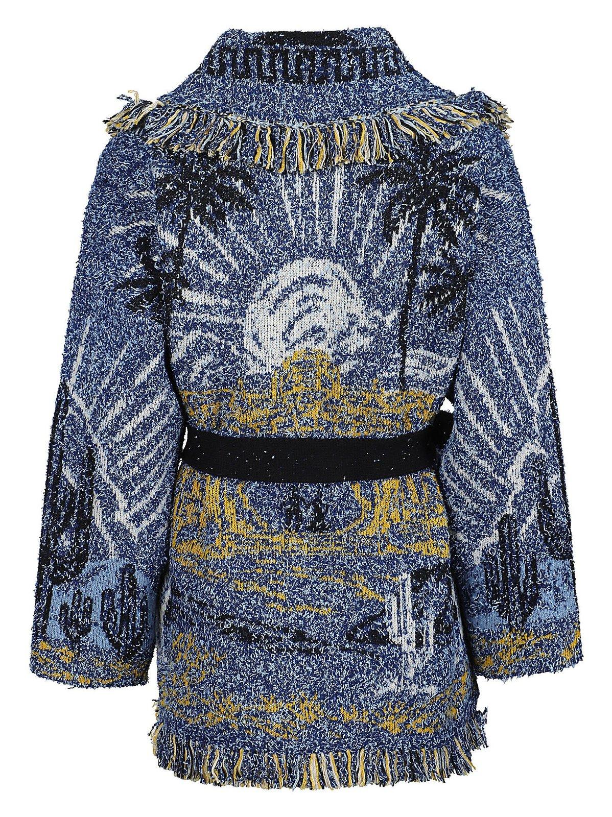 Shop Alanui Come Gentle Night Knit Cardigan In Eveningh Blue/multicolor