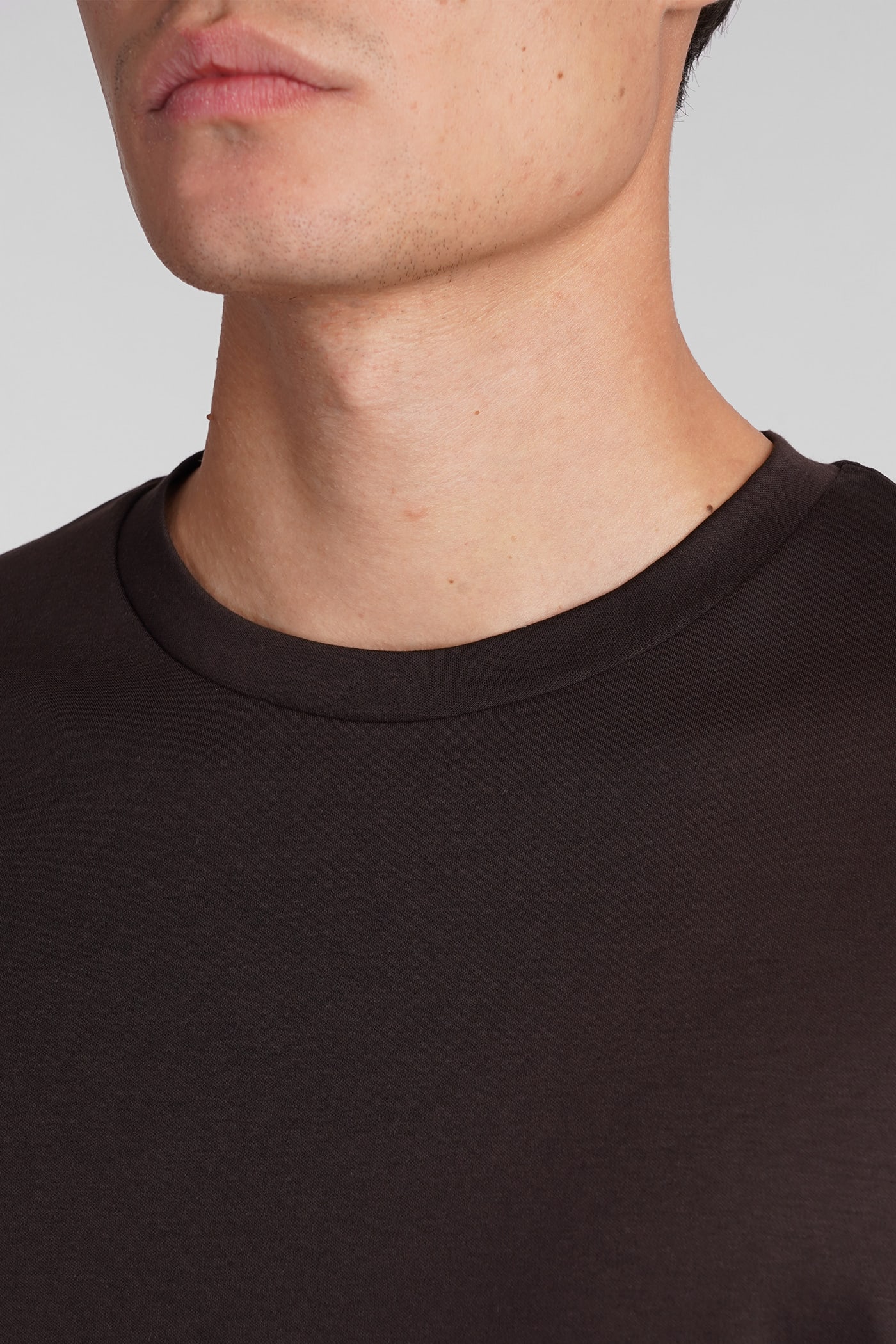 Shop Giorgio Armani T-shirt In Brown Cotton