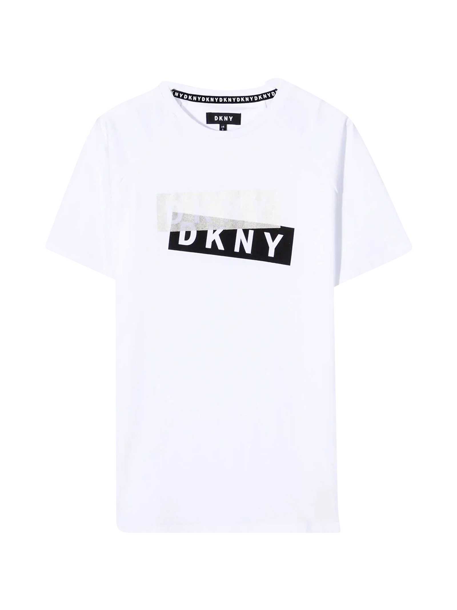 Shop Dkny Teen T-shirt With Press In Bianco