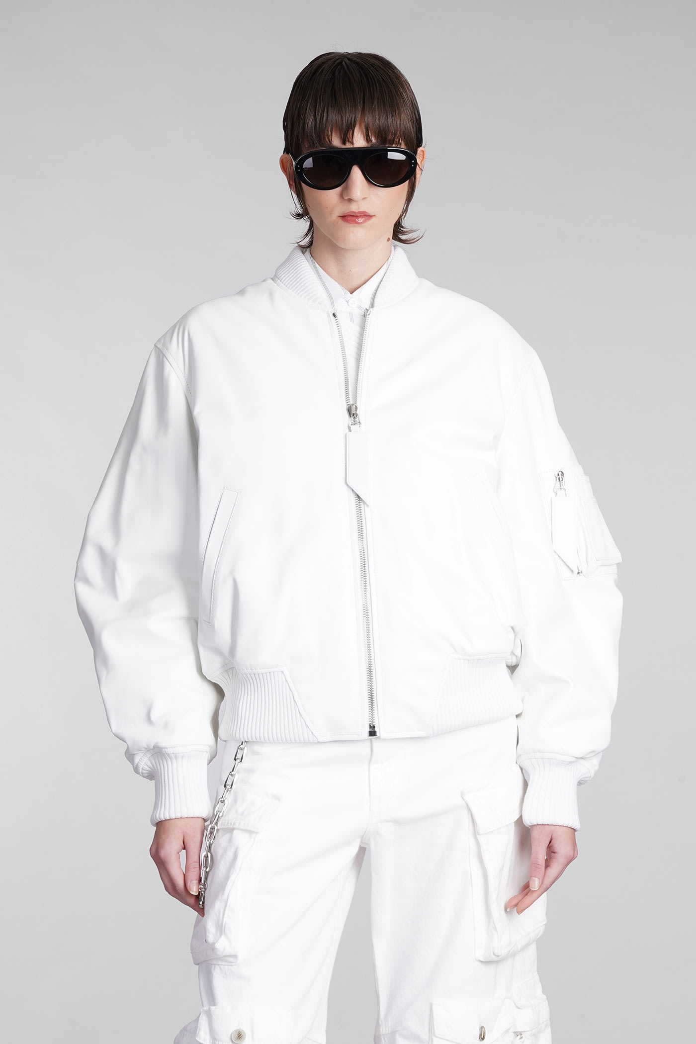 Attico Anja Napa Leather Bomber Jacket In White