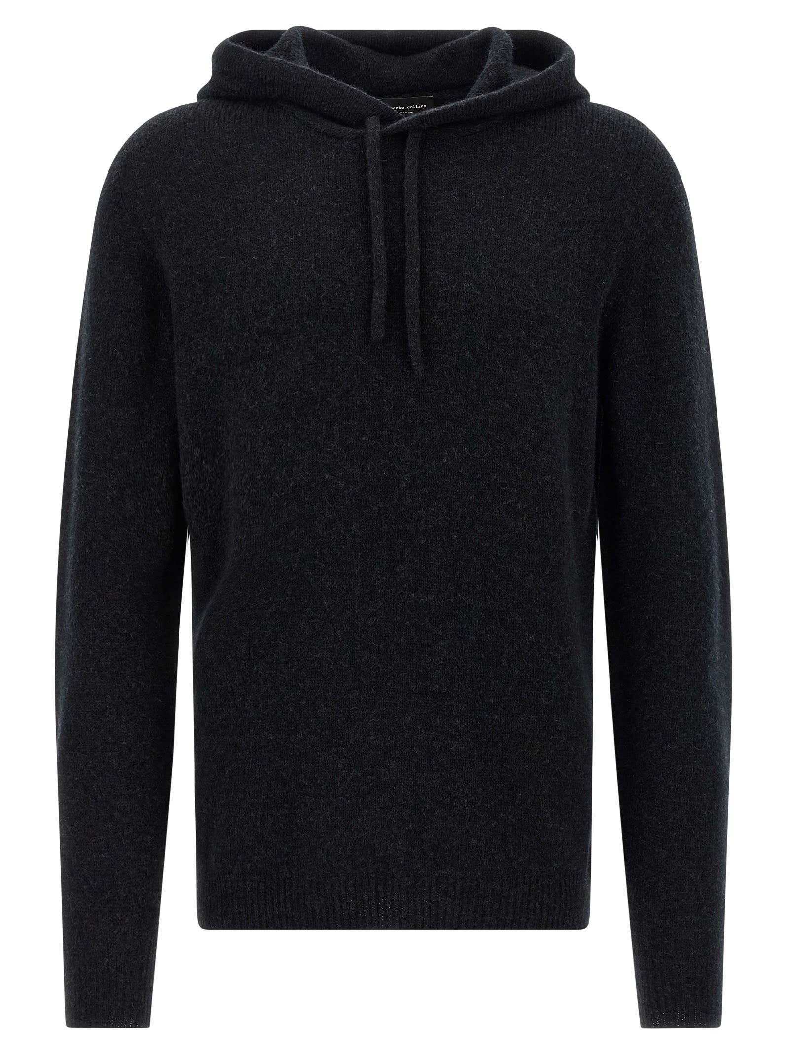 Roberto Collina Black Cashmere Hooded Sweatshirt In Black