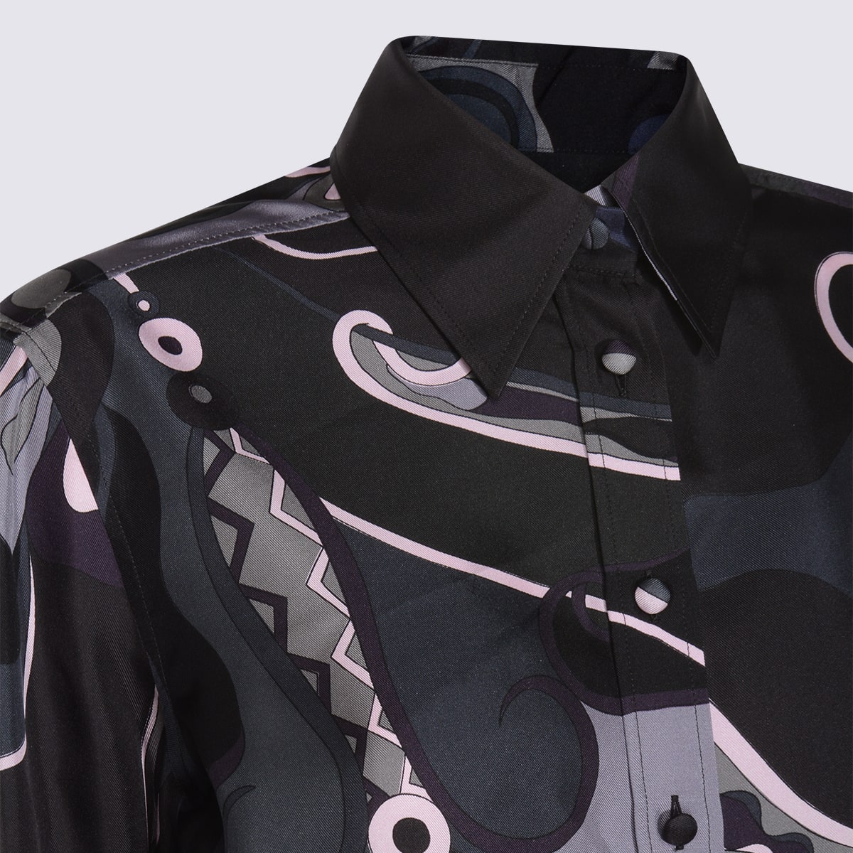 Pucci Abstract Pattern Long Sleeve Silk Shirt In Black