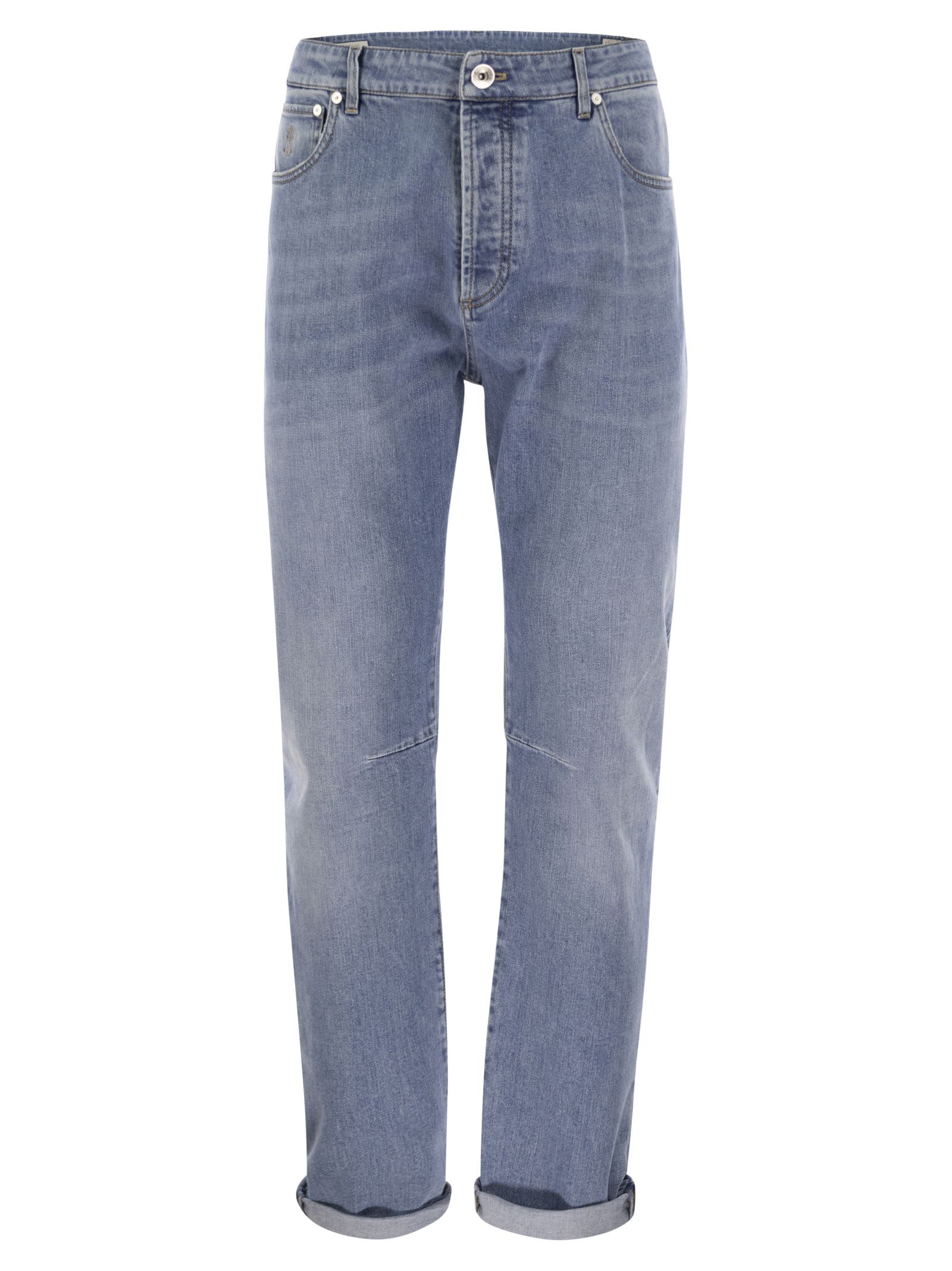 Shop Brunello Cucinelli Five-pocket Leisure Fit Trousers In Lightweight Denim In Medium Denim