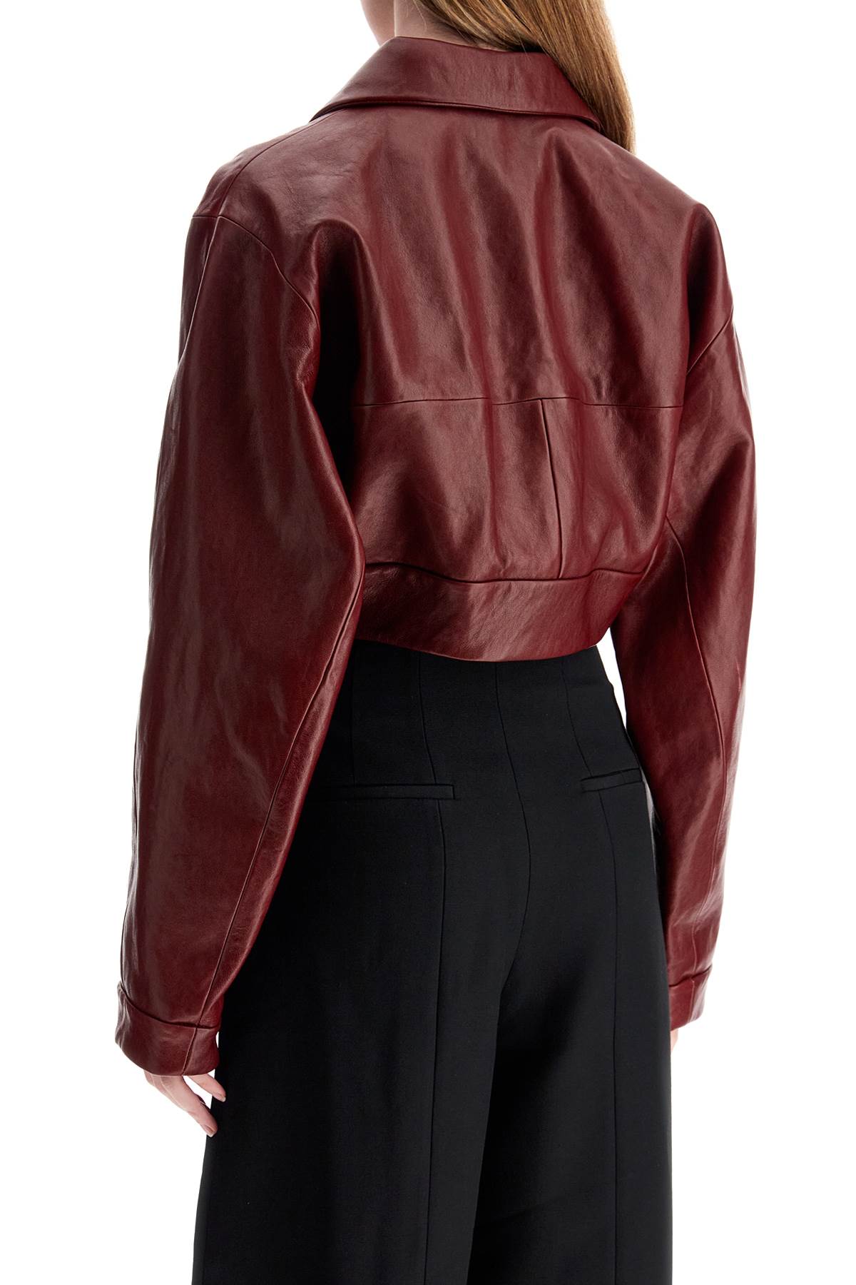 Shop Khaite Cropped Leather Jacket Sue In Oxblood (red)