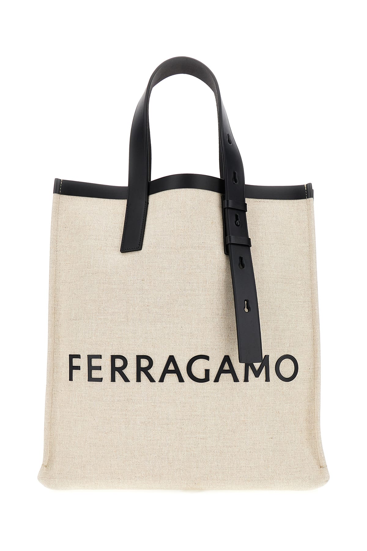 Ferragamo Beige Canvas Shopping Bag In Neutral