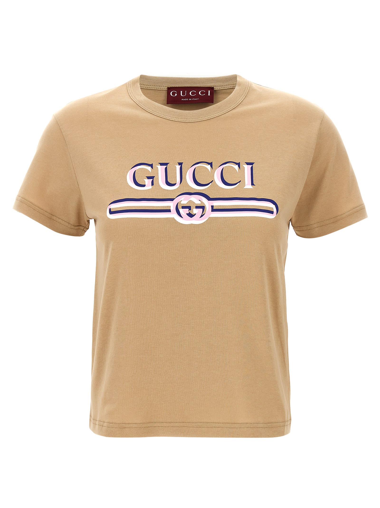 Gucci Incrocio Gg E Web T-shirt In Sand