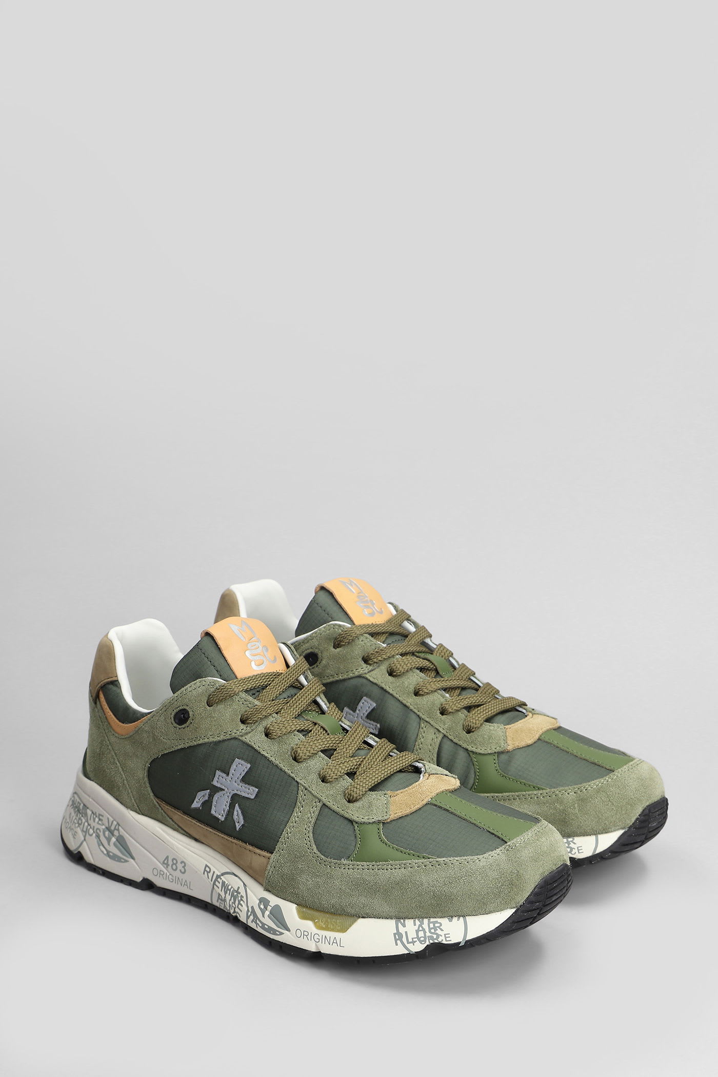 Premiata Mase Sneakers In Green Suede And Fabric In Green