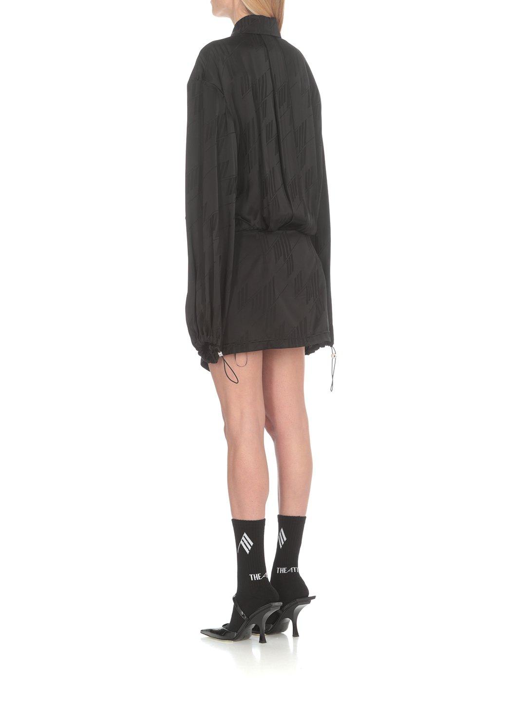 Shop Attico Drawstring Hem Mini Satin Dress In Black