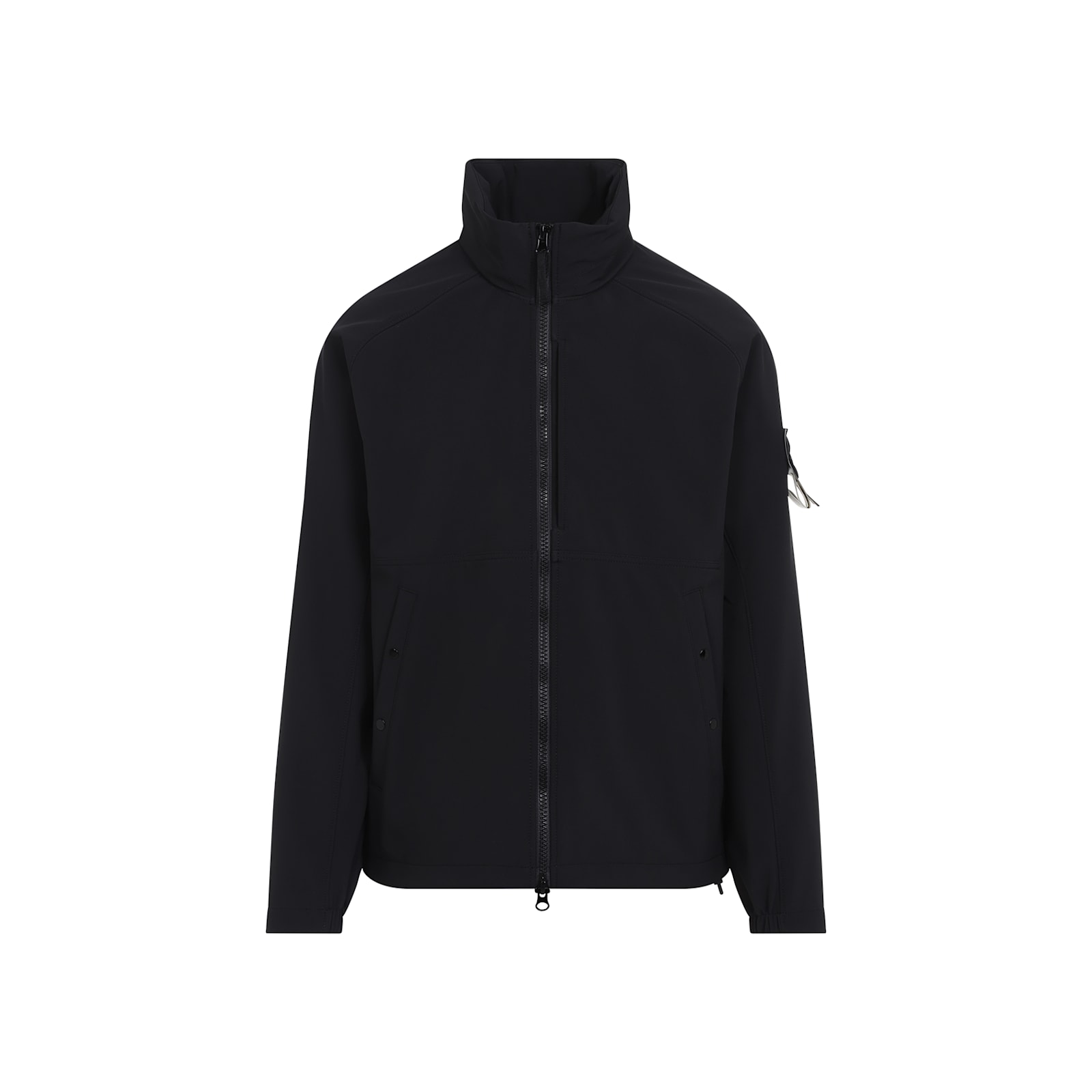 Stone Island Logo Zip-up Jacket In Black