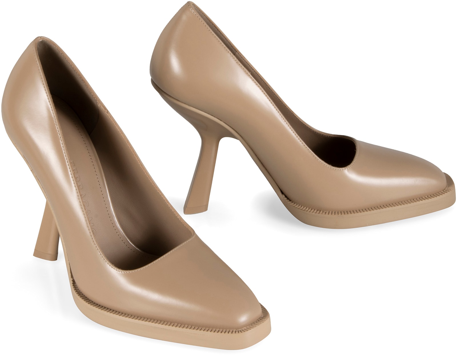 Ferragamo Glossy Leather Pointed Toe Pumps In Beige