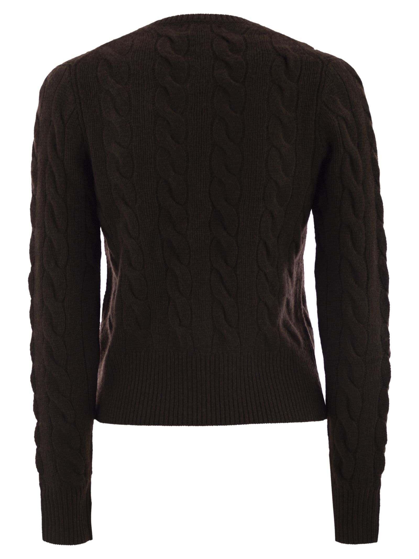 Polo Ralph Lauren Wool And Cashmere Cable Knit Cardigan In Brown
