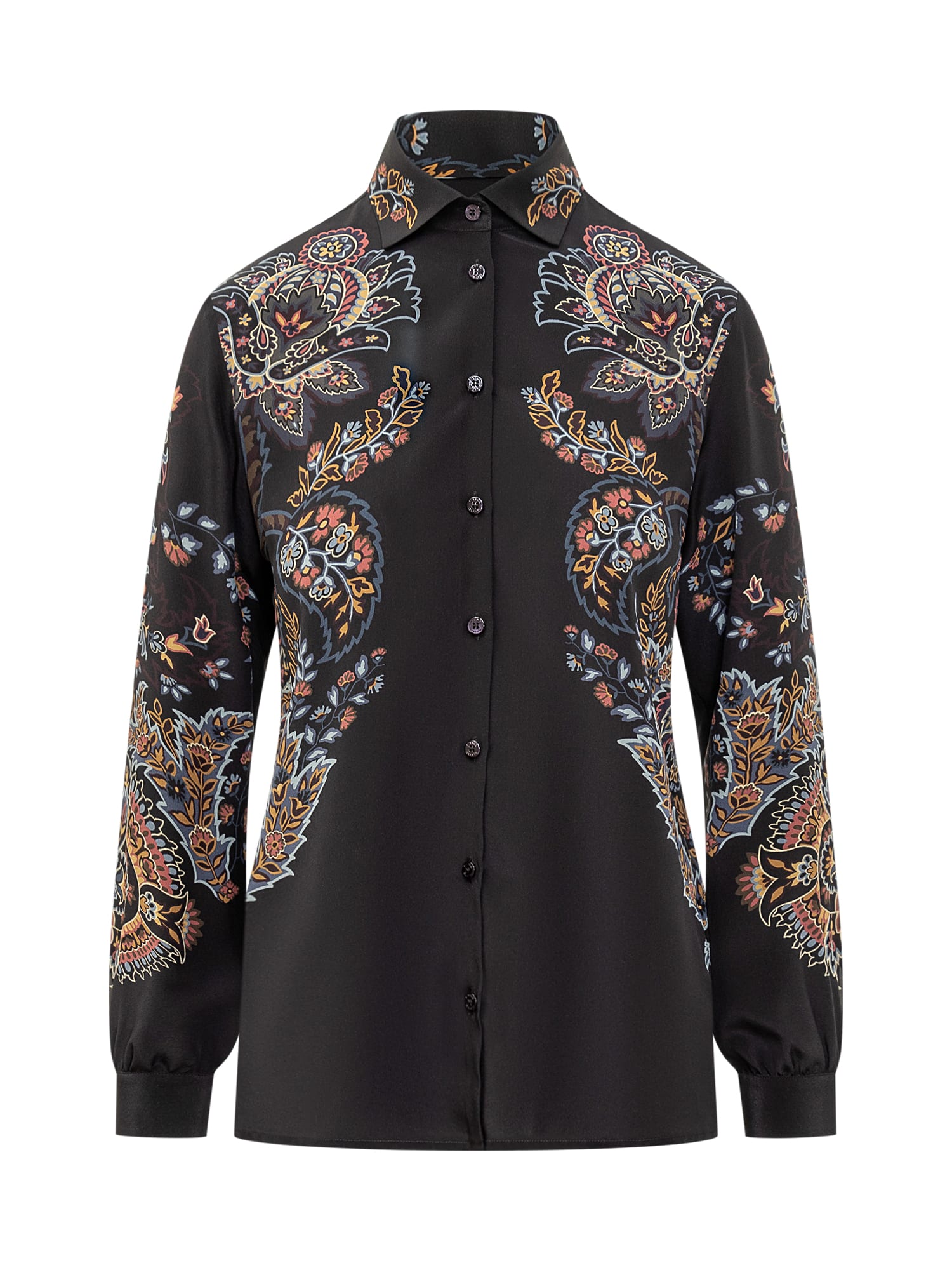 Shop Etro Silk Shirt With Floral Print In Stampa Fdo Nero