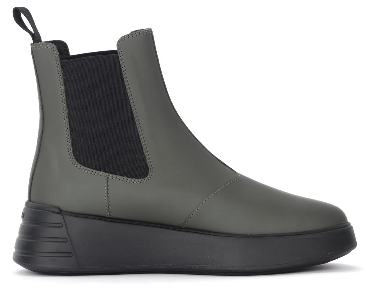Hogan Chelsea Ankle Boot In Military Green Leather