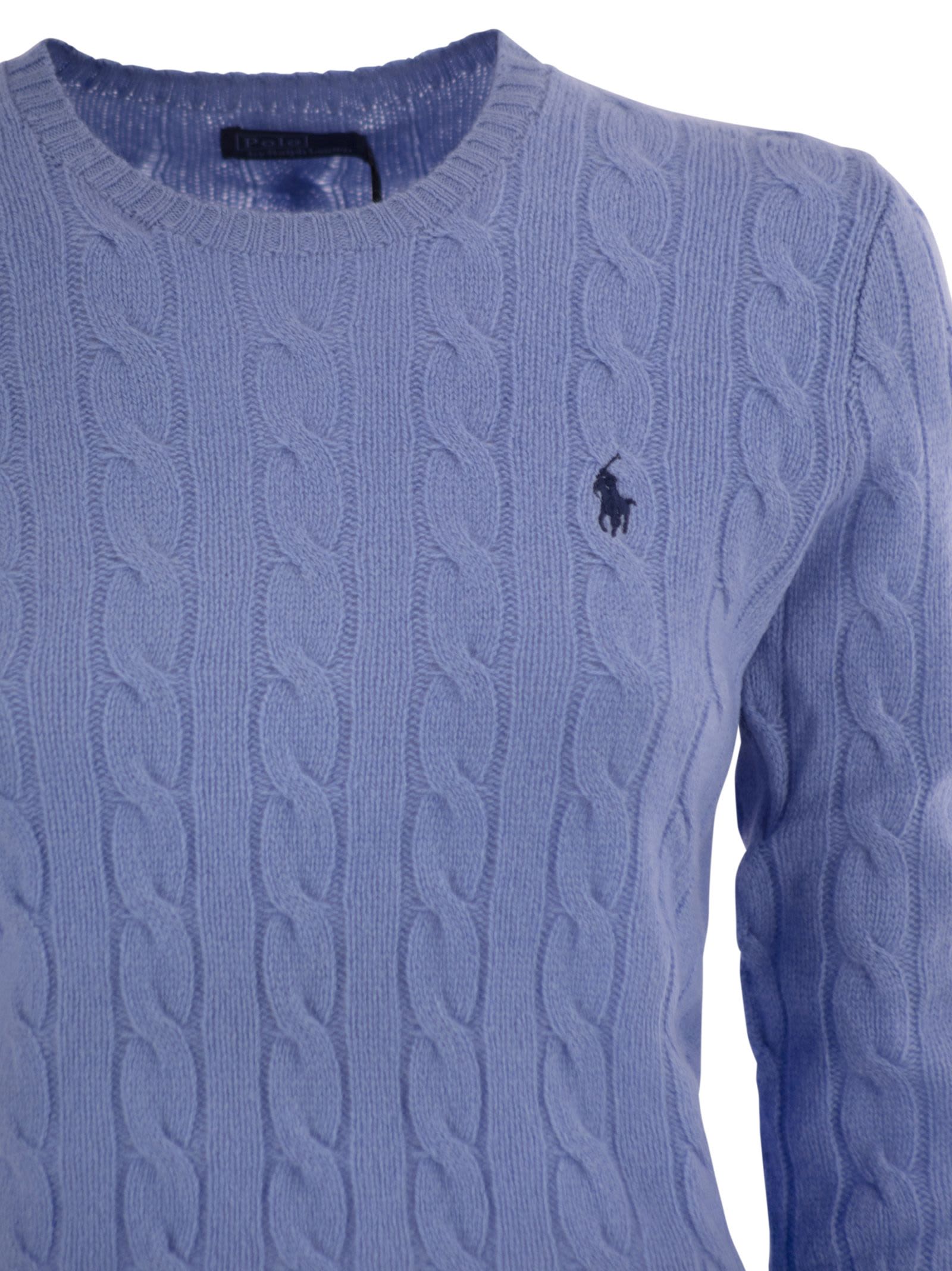 Polo Ralph Lauren Plaited Wool And Cashmere Crew-neck In Blue