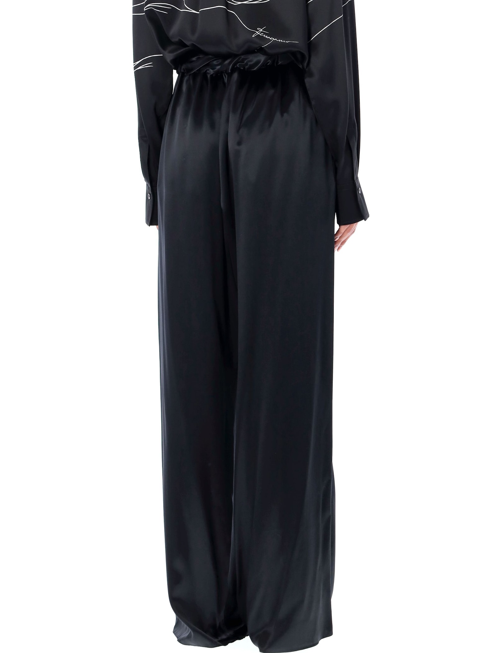 Ferragamo Satin Pijama Pants In Black