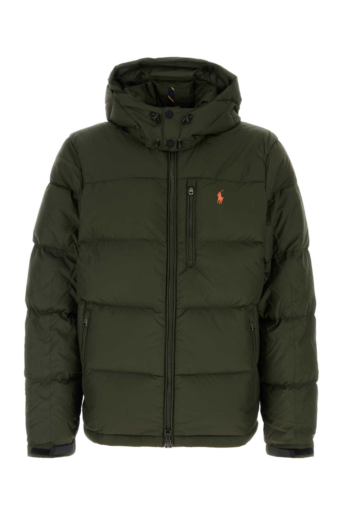 Polo Ralph Lauren Green Down Jacket With Fixed Hood And Embroidered Pony Logo On Chest In Tech Fabric Man In Green
