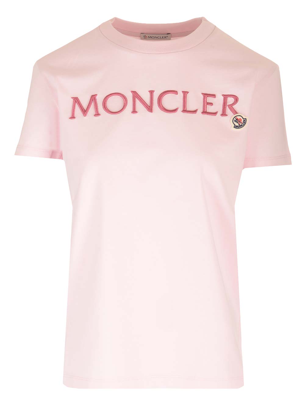 Moncler Logo-embroidered Cotton T-shirt In Pink