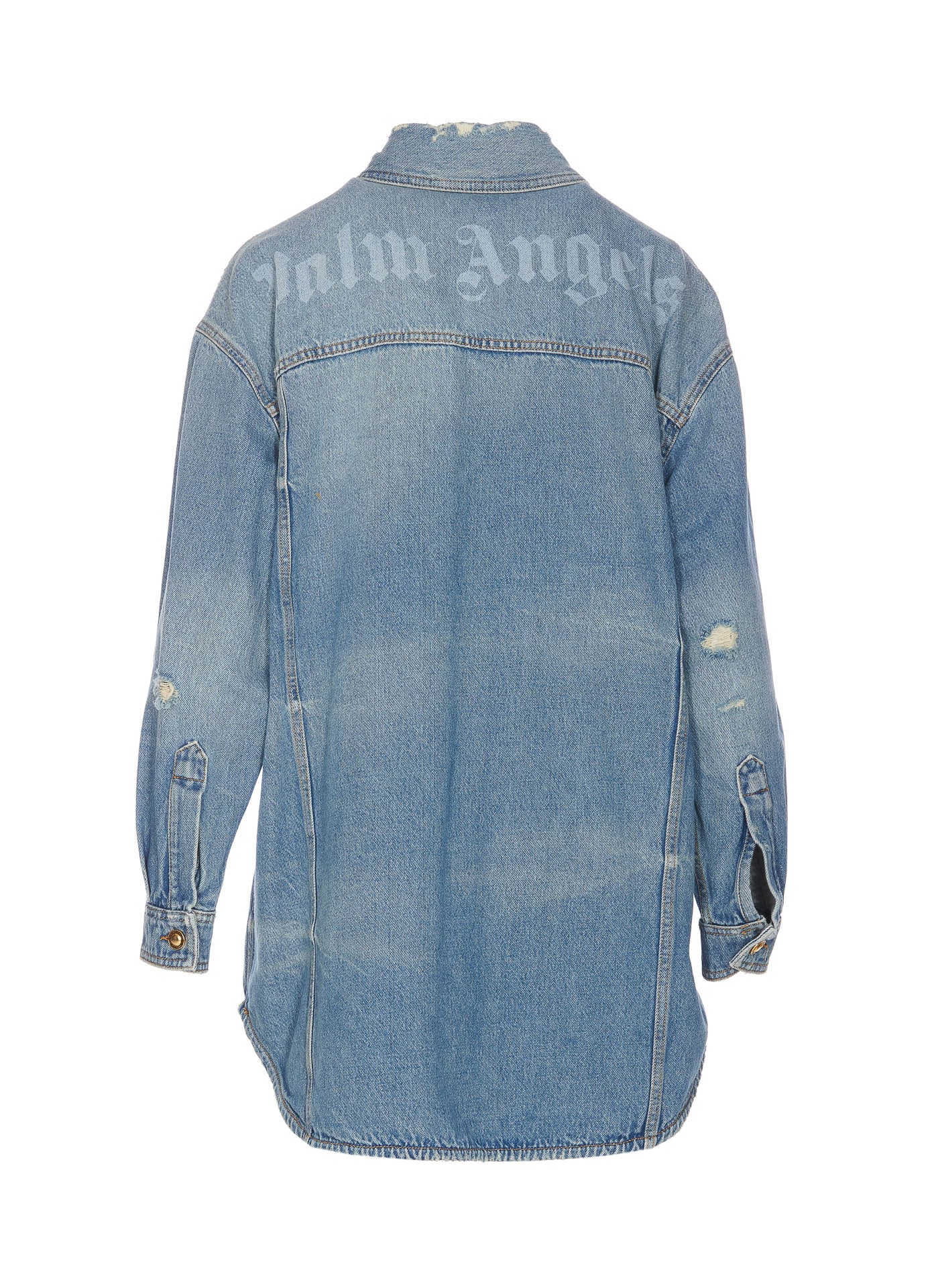 Shop Palm Angels Washed Logo Denim Shirt Jacket In Blue