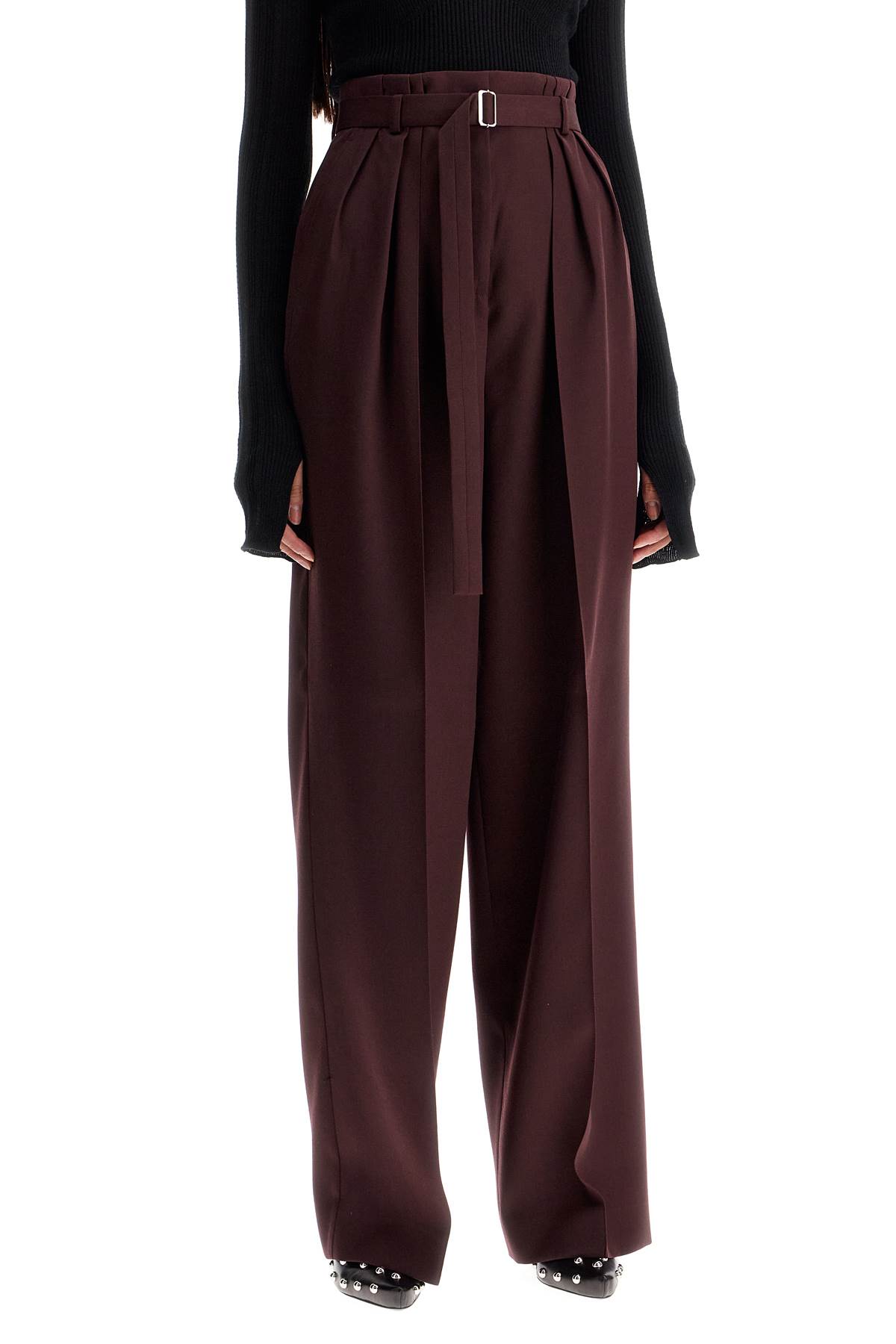 Shop Lanvin Wide-leg Pants With Belt In Bordeaux (red)