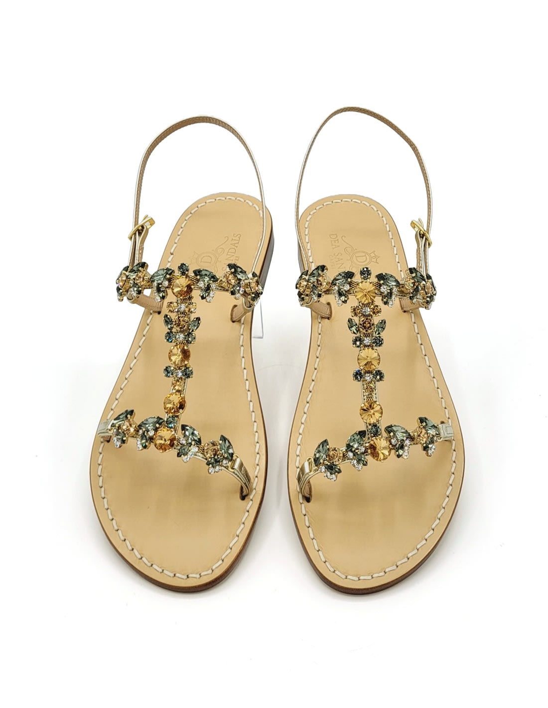 Dea Sandals Scopolo H Amber And Grey Sandals In Platinum Gold Laminated, Amber, Grey, Crystals