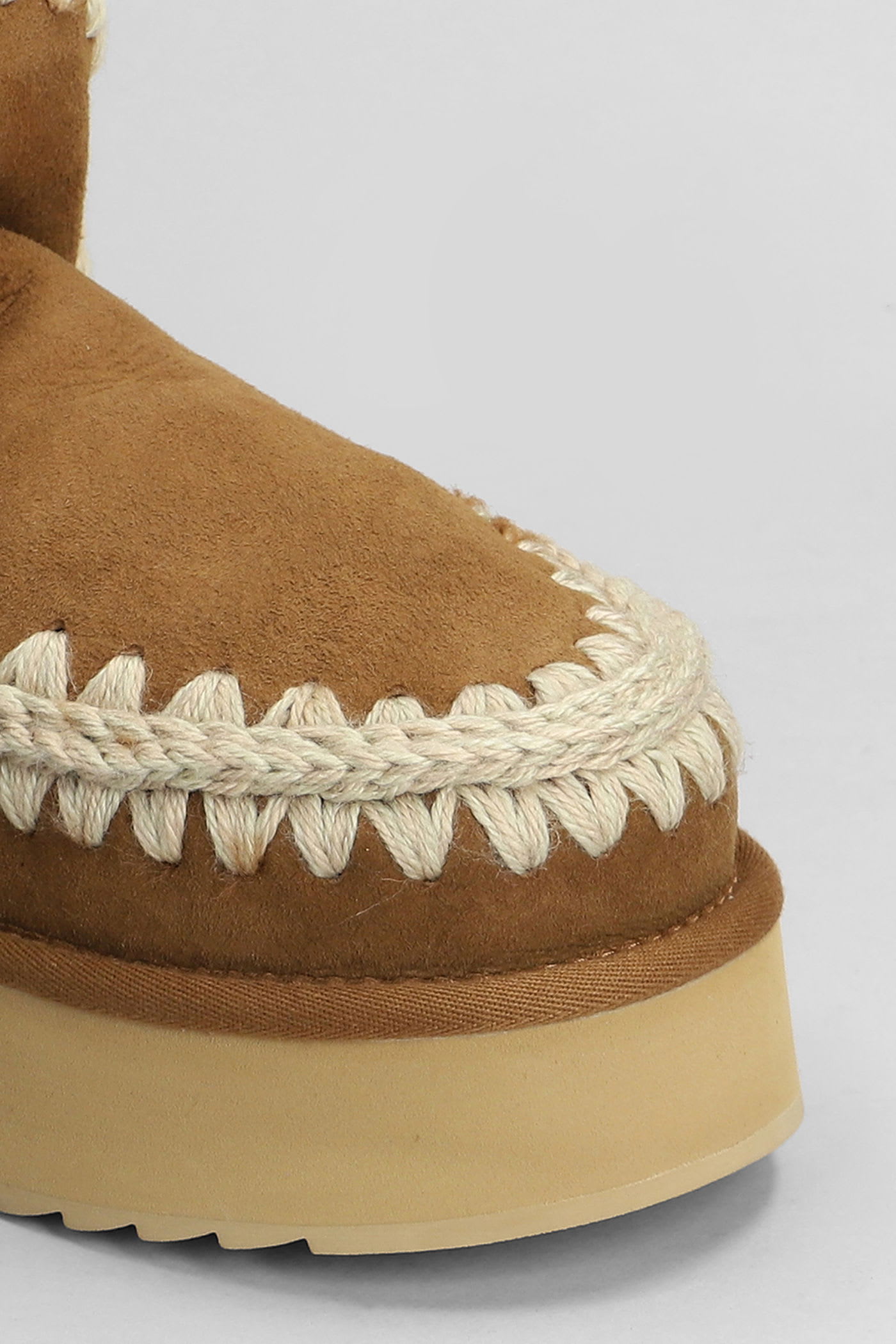 Mou Mini Eskimo Beige Ankle Boots With Logo Patch On The Rear In Leather And Suede Woman In Brown
