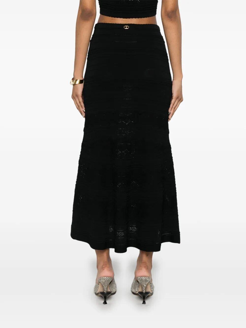 Twinset Twin-set Textured Flared Skirt In A Soft Viscose-polyamide Blend