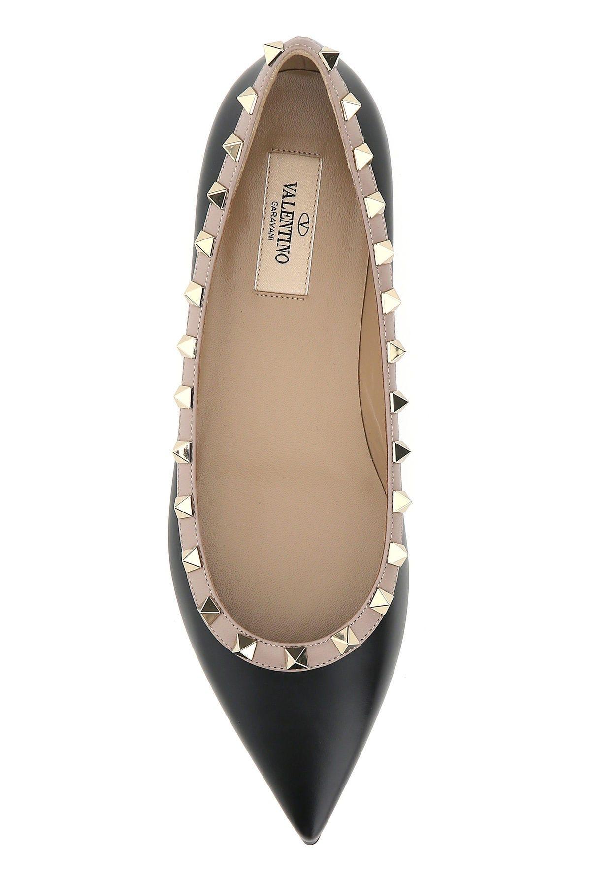 Shop Valentino Two-tone Leather Rockstud Ballerinas In Black