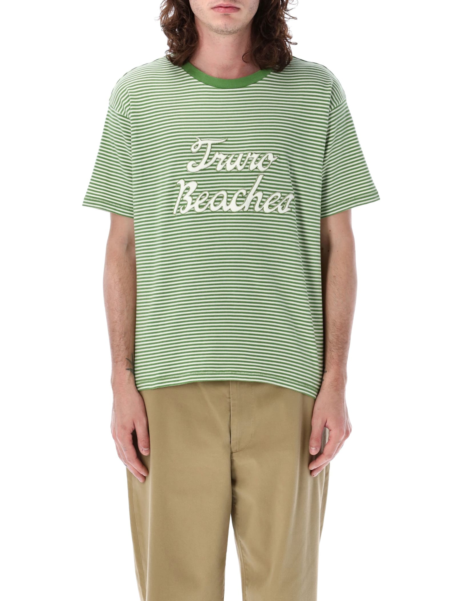 Shop Bode Truro Stripes T-shirt In Green Cream