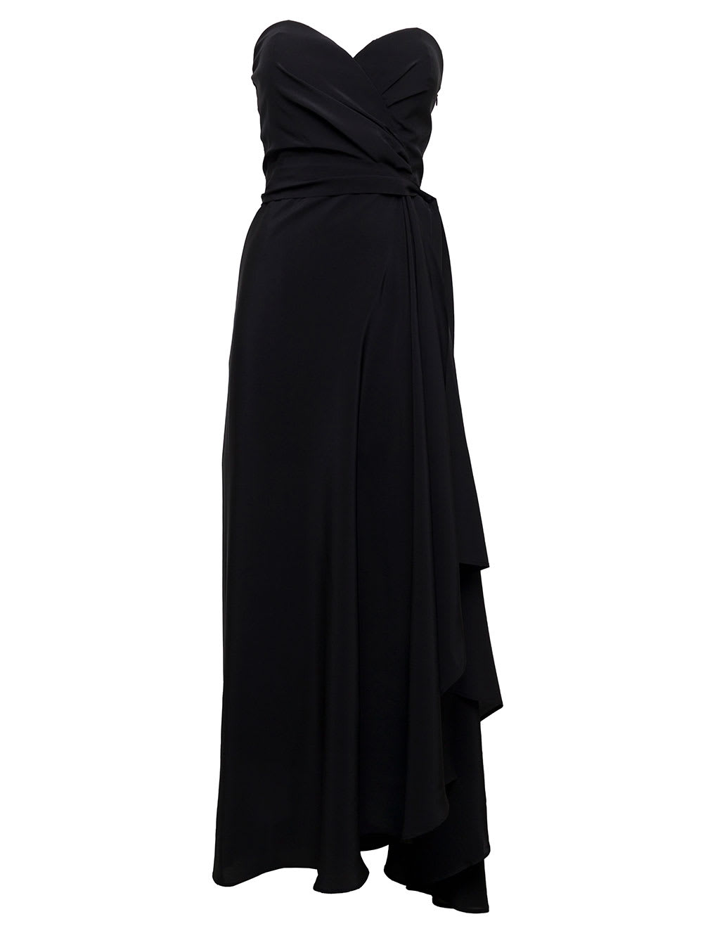 Federica Tosi Womans Black Silk Long Silk Sleeveless Dress With Draped Detail