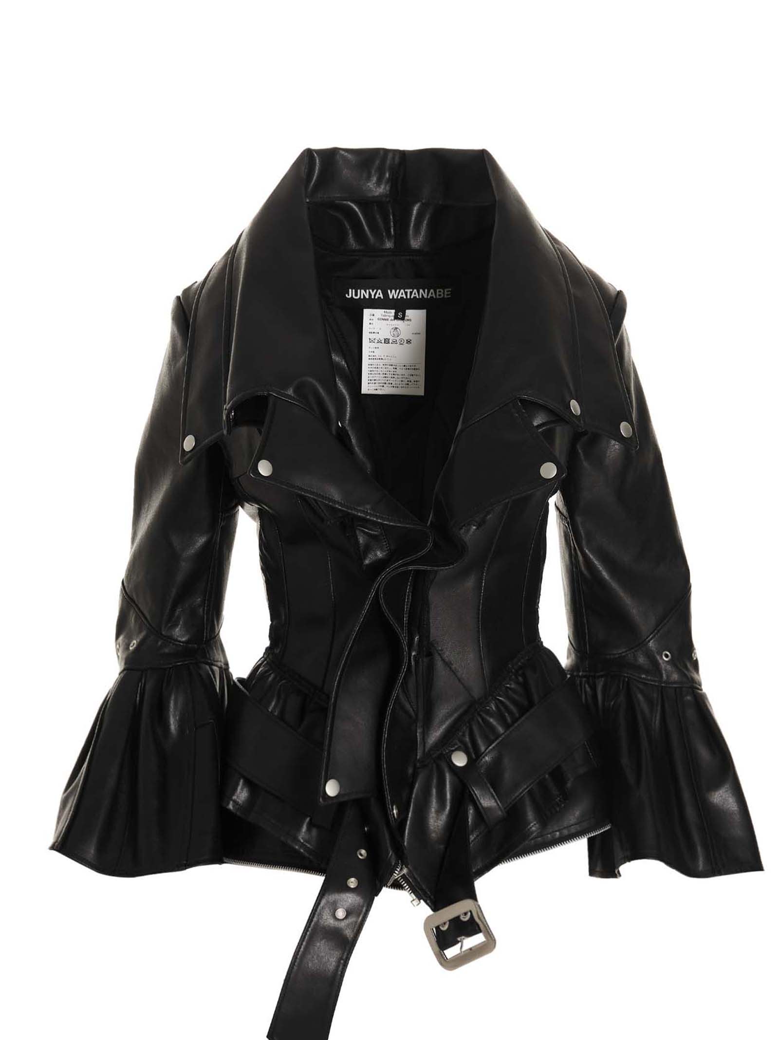 Junya Watanabe Fitted Faux Leather Flared Biker Jacket In Black
