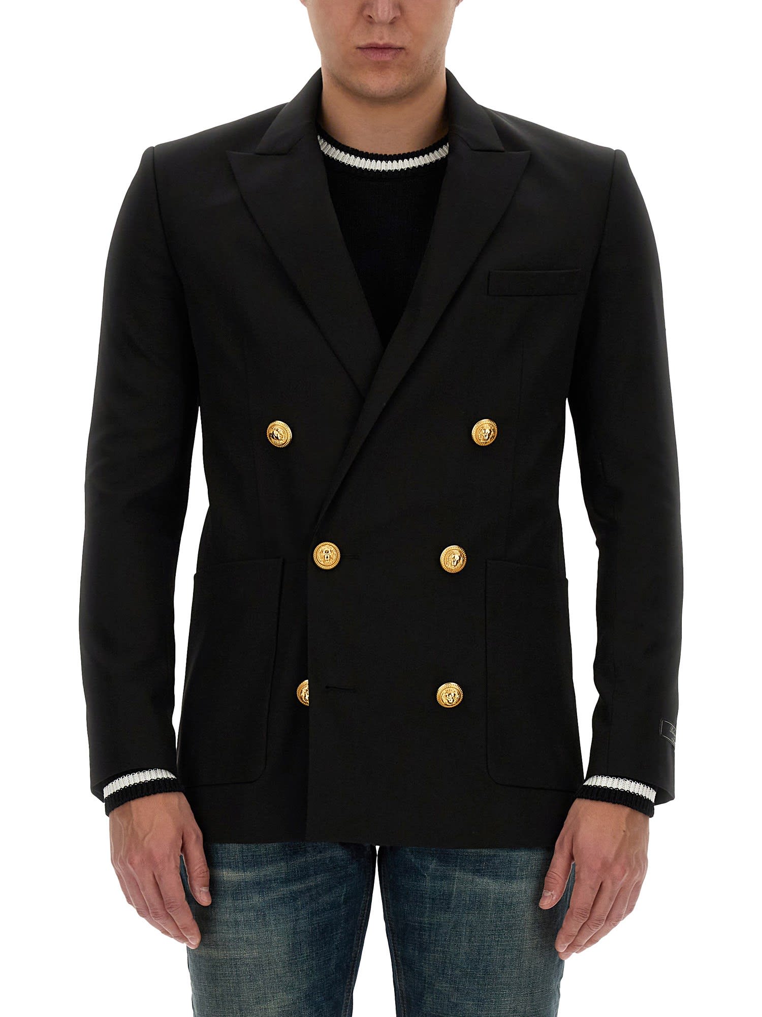 Shop Balmain Technical Wool Jacket In Noir (black)