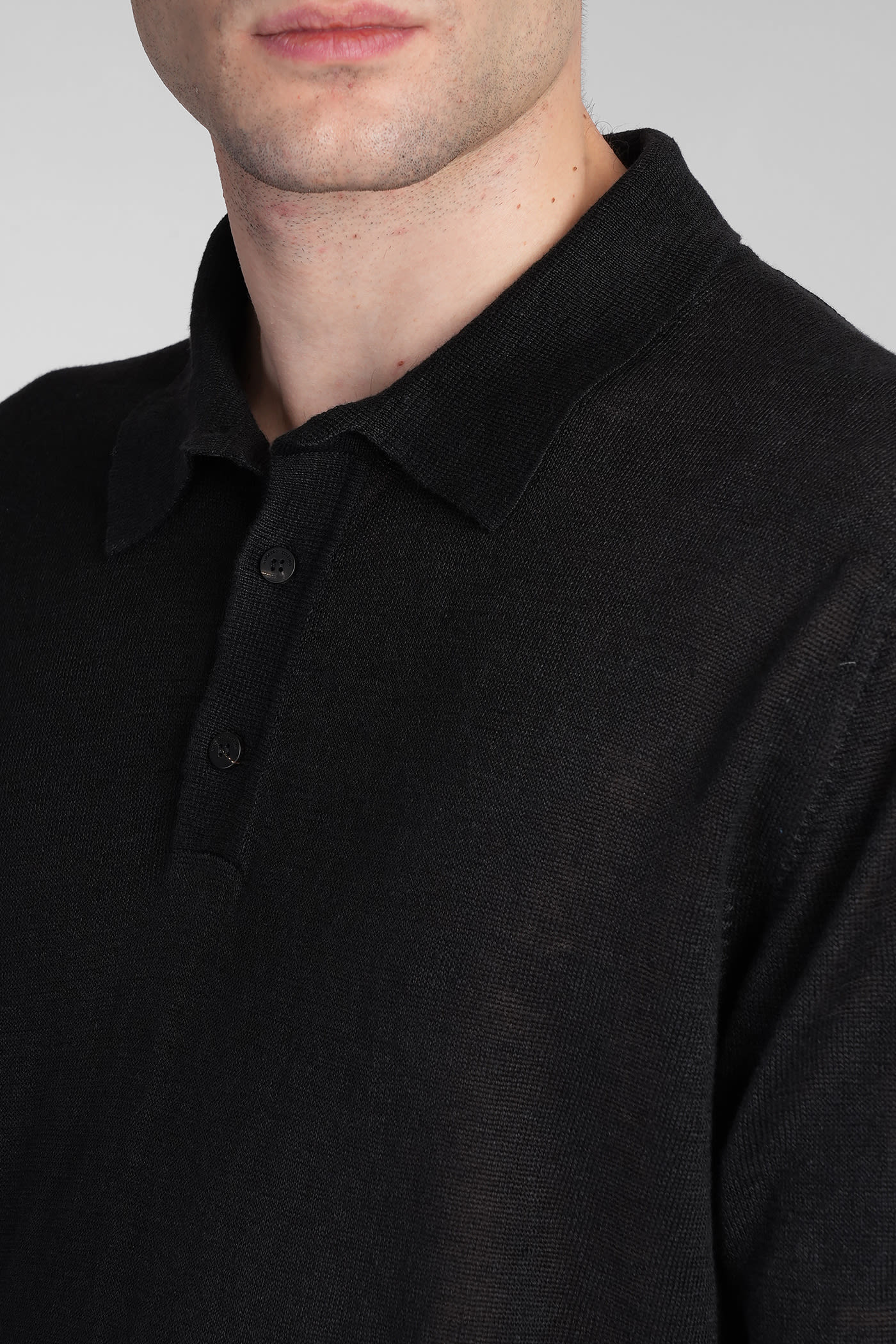 Roberto Collina Polo In Black Linen In Black