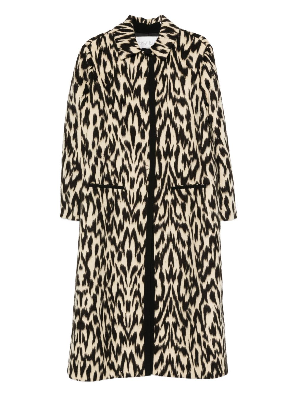 Forte Forte Long Animal Print Coat Featuring Pockets In Brown