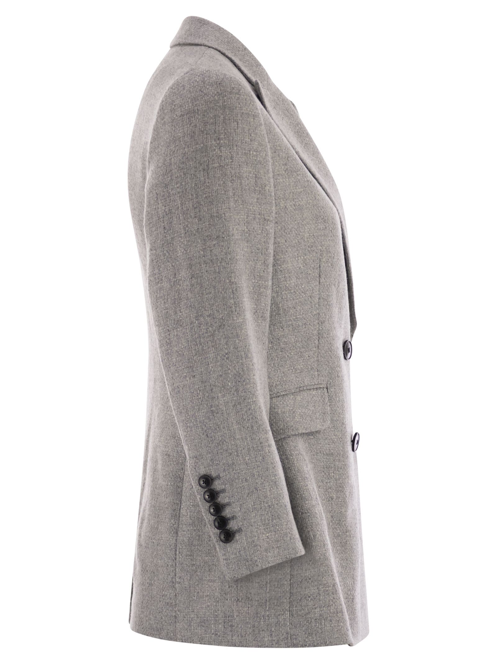 Saulina Milano Anita - Double-breasted Wool And Linen Blazer In Gray