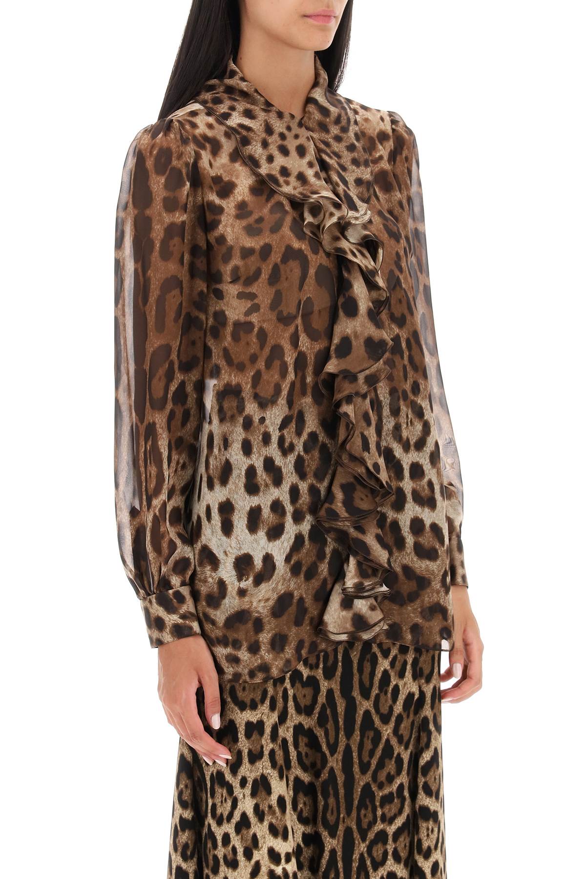 Dolce & Gabbana Leopard Print Chiffon Blouse In Leo New (beige)