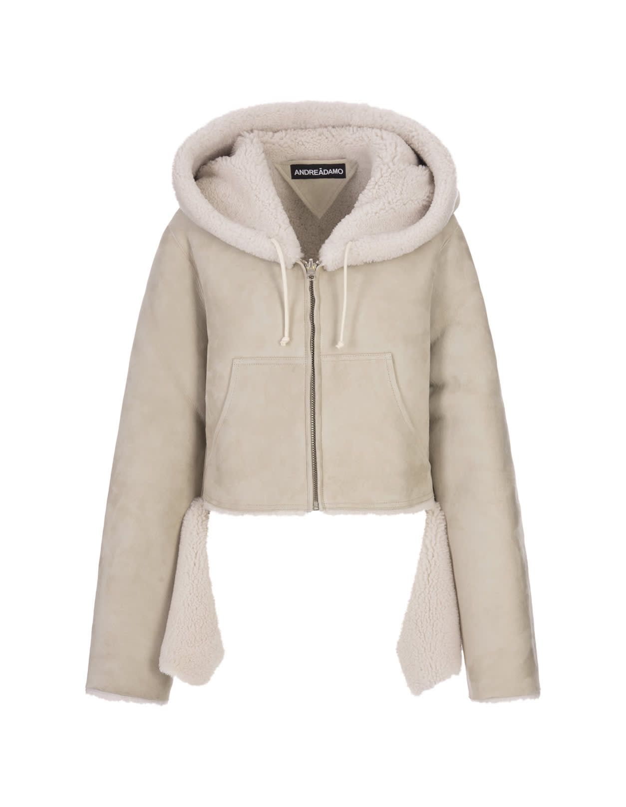 ANDREĀDAMO Short Reversible Jacket In Taupe Shearling