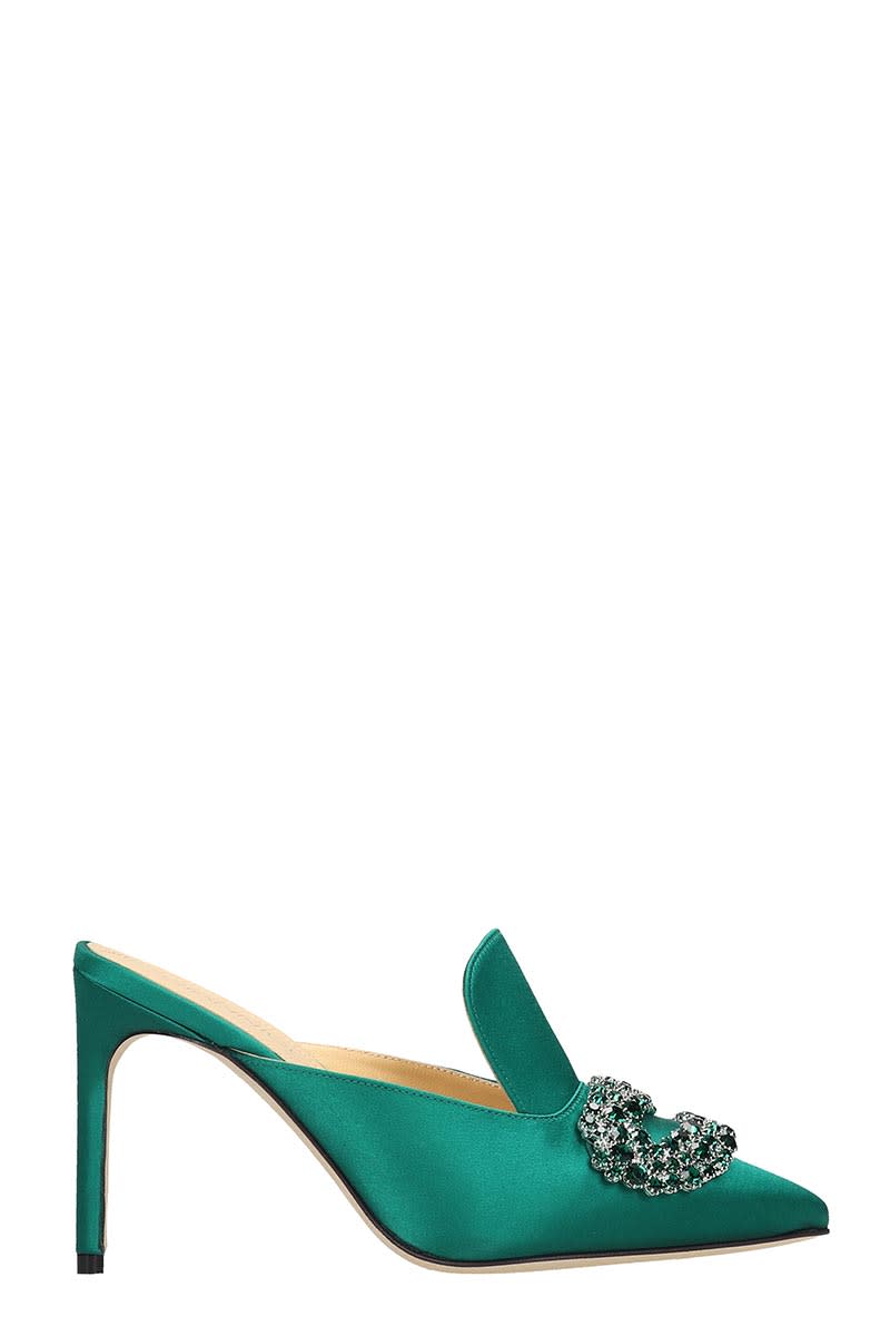 Giannico Daphne 90 Green Crystal-embellished Satin Mules In Green