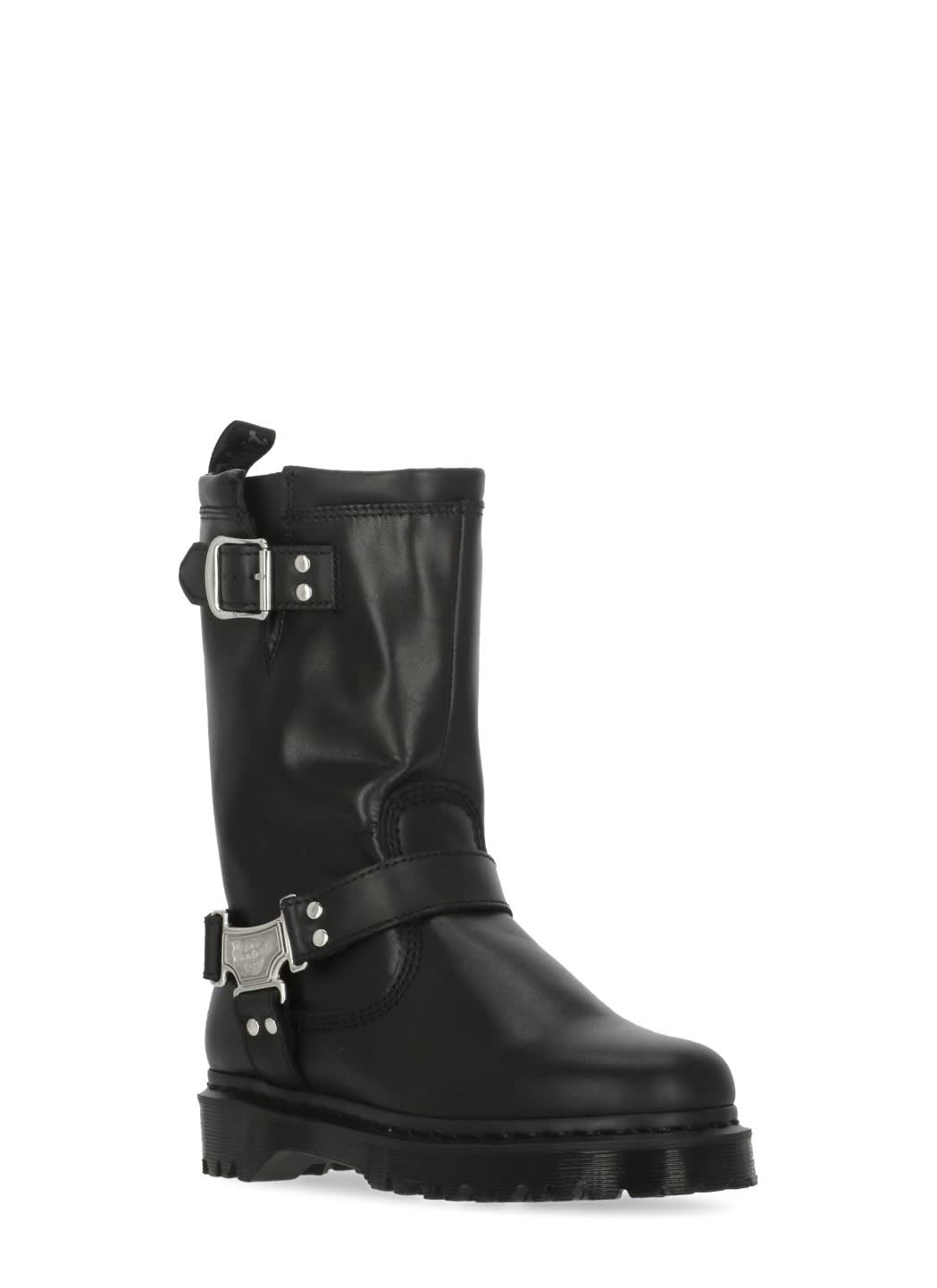 Dr. Martens Mid-calf Black Leather Boots With Silver-tone Hardware