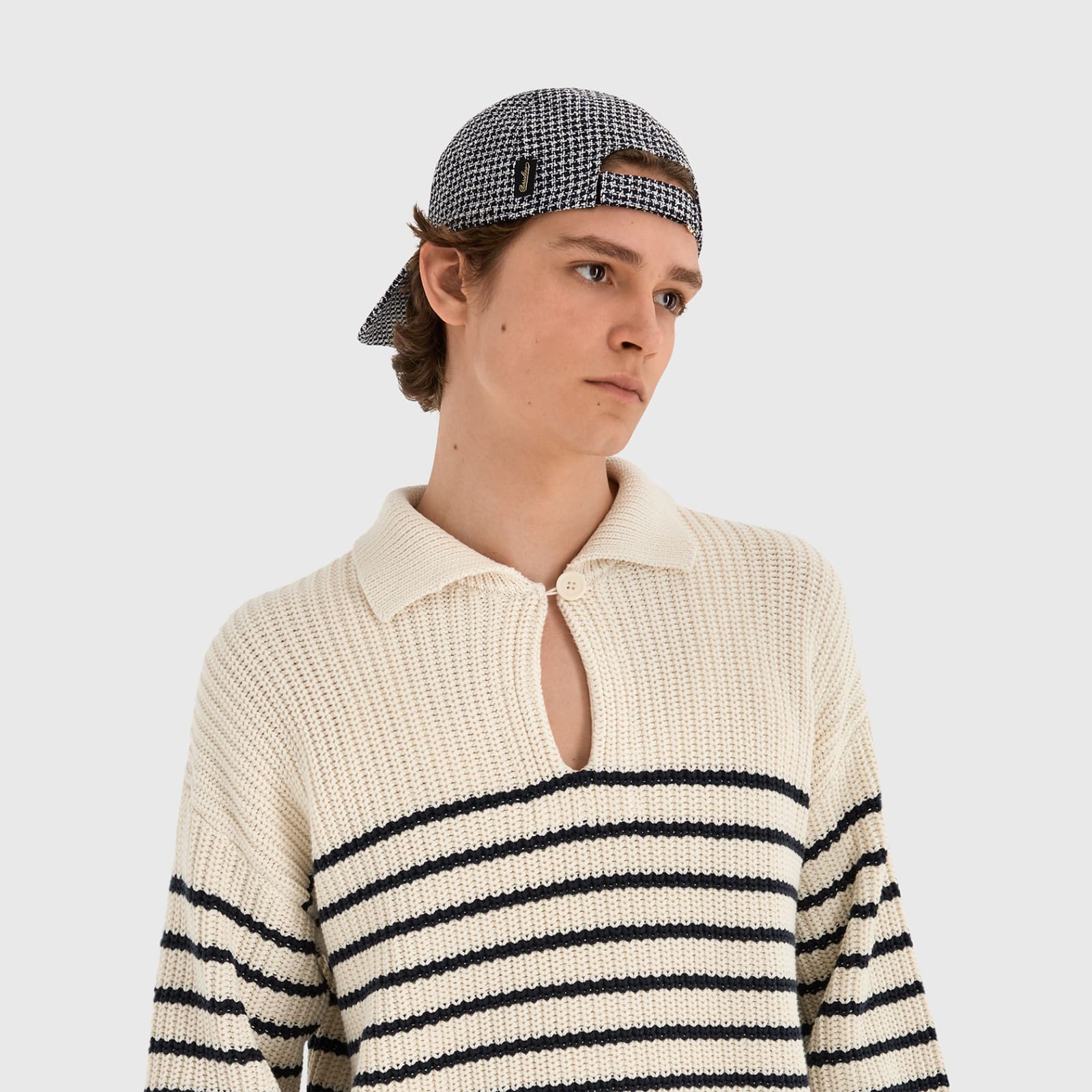 Shop Borsalino Hiker Baseball Cap In Houndstooth Beige/white