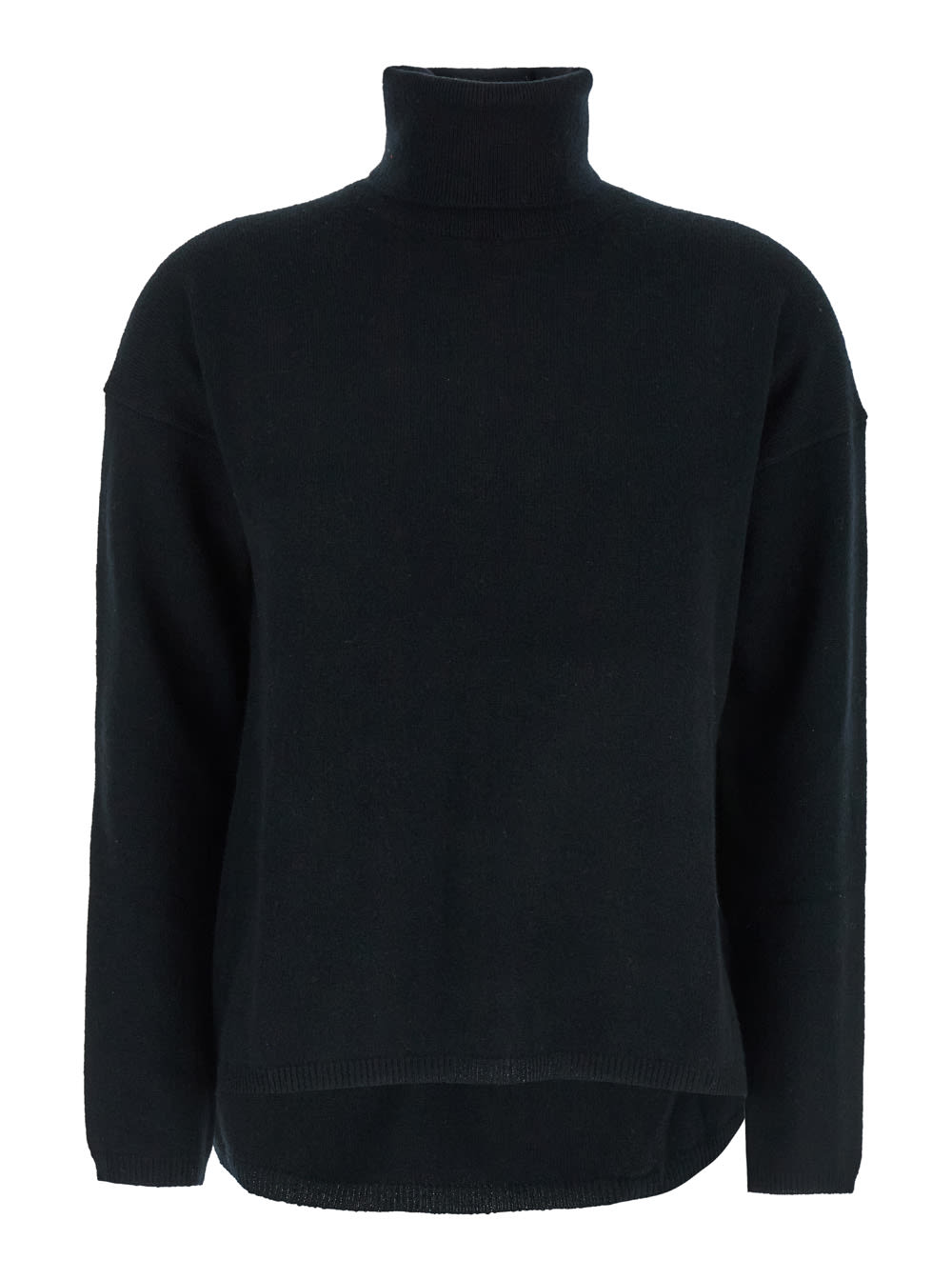 Black High Neck Sweater With Dropped Shoulders In Cashmere Woman