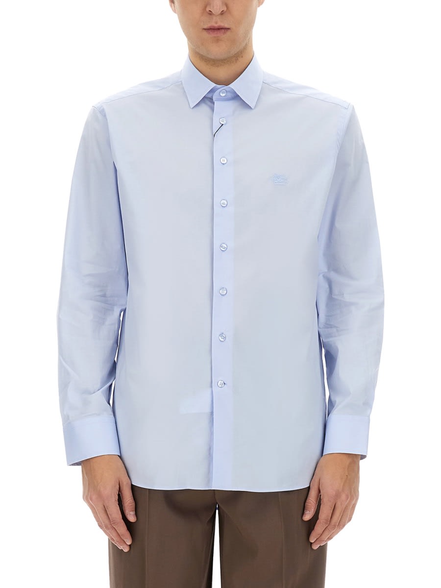 Etro Tailored Shirt Button Down Collar Long Sleeves In Azure