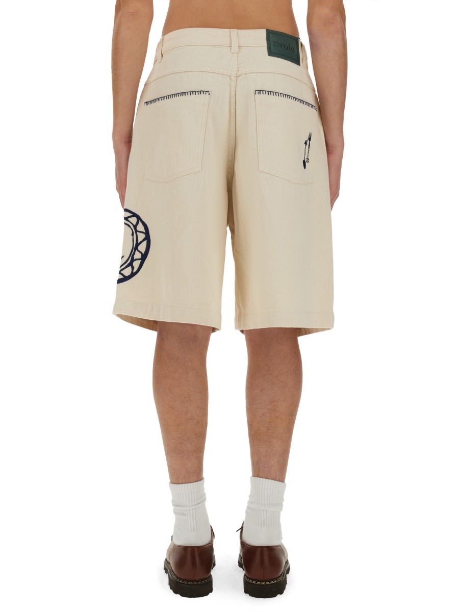 Shop Drôle De Monsieur Cotton Bermuda Shorts In Powder