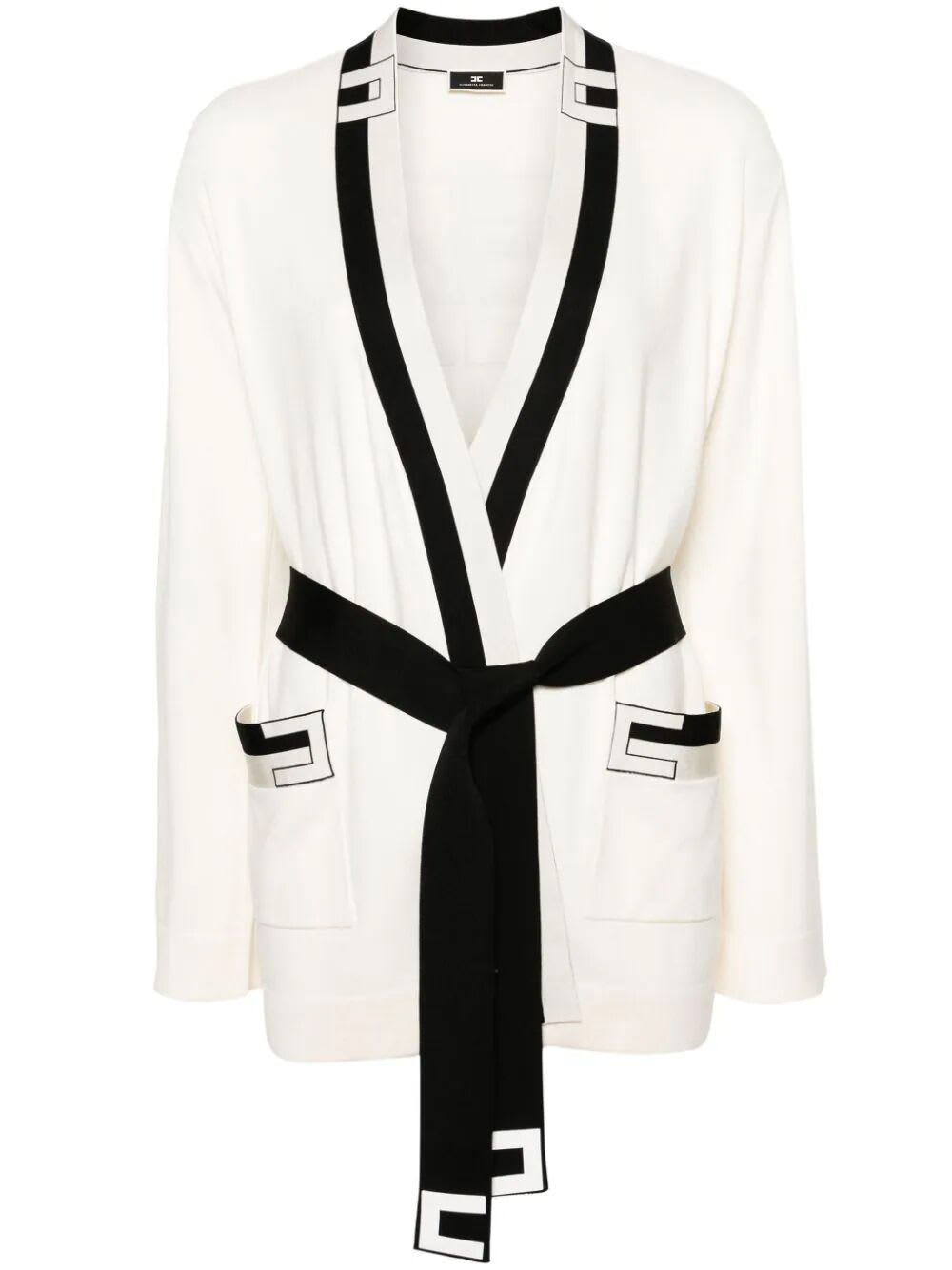 Shop Elisabetta Franchi Kimono Jacket With Belt In Butter
