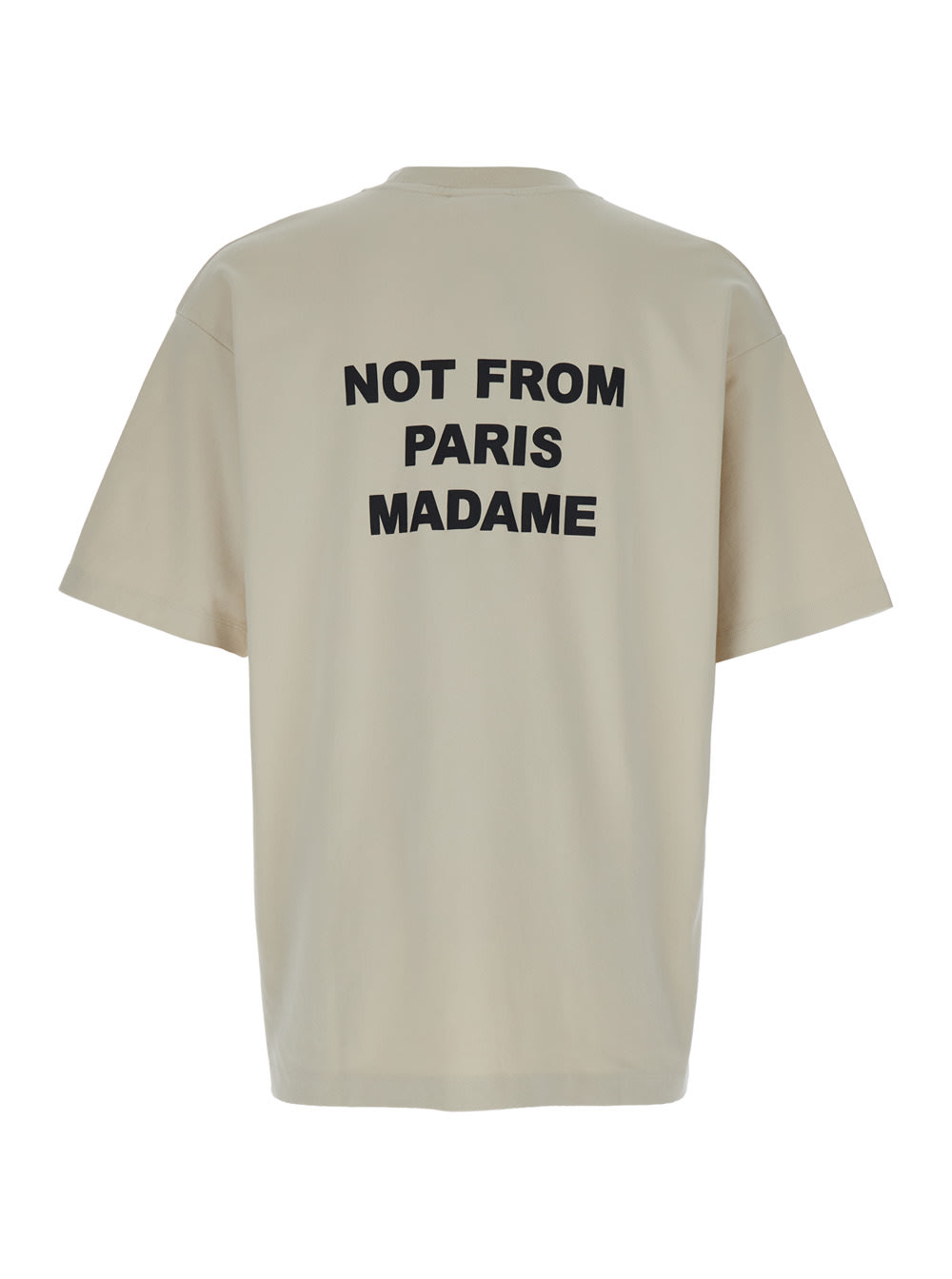 Shop Drôle De Monsieur Beige Crewneck T-shirt With Slogan Print On The Front And Back In Cotton Man