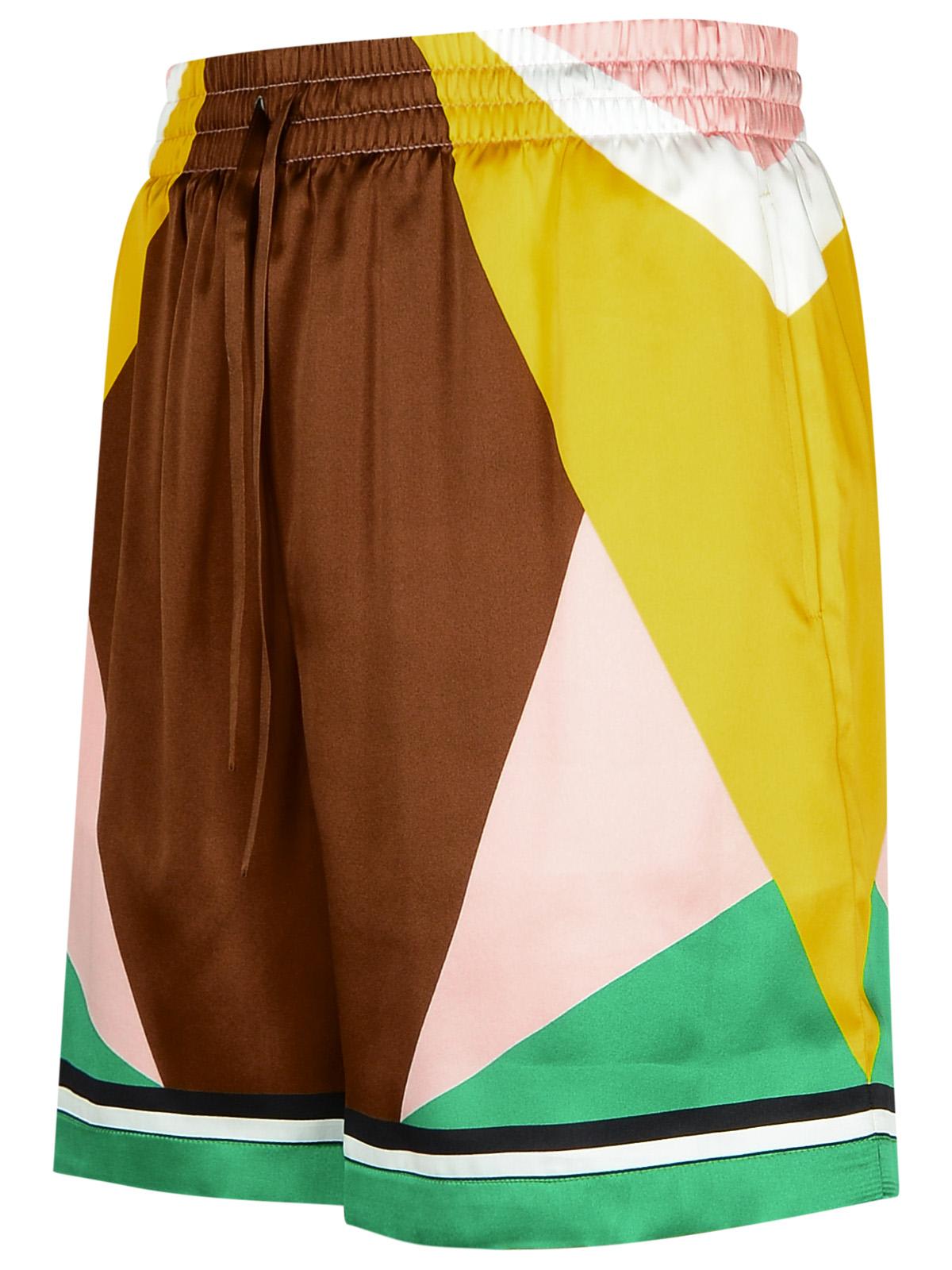 Shop Casablanca Geometric Multicolor Silk Bermuda Shorts