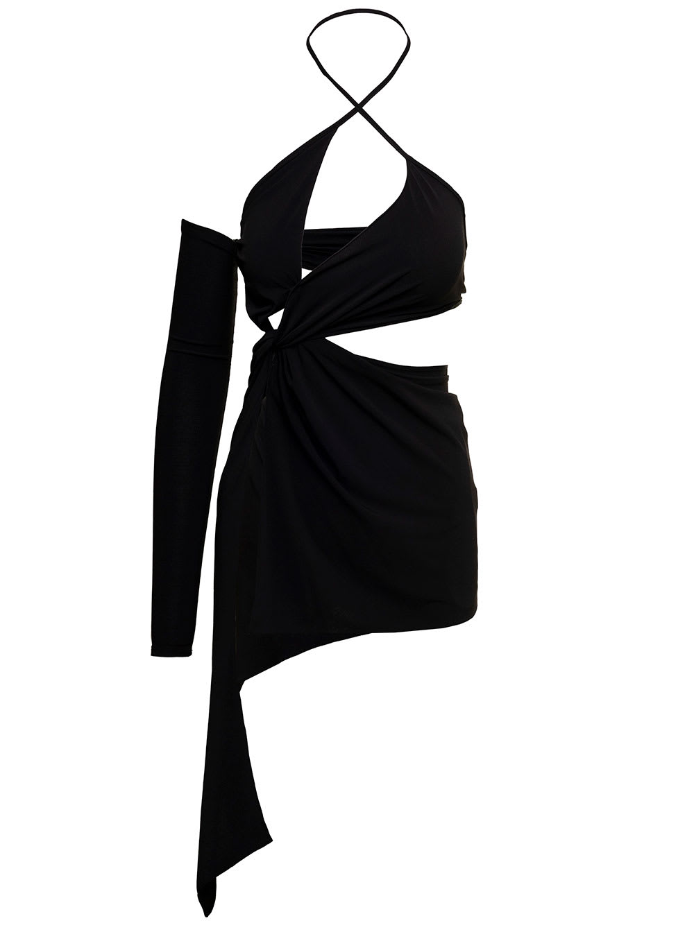 Monot Womans Jersey Black Asymmetrical Dress With Cut Out Details